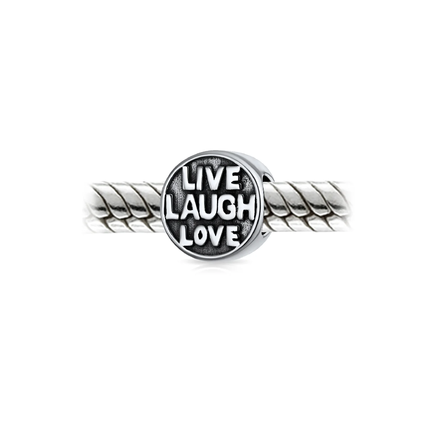 Set of 2 Live Laugh Love Mantra & Asian Laughing Buddha Charm Bead Silver - Image 3