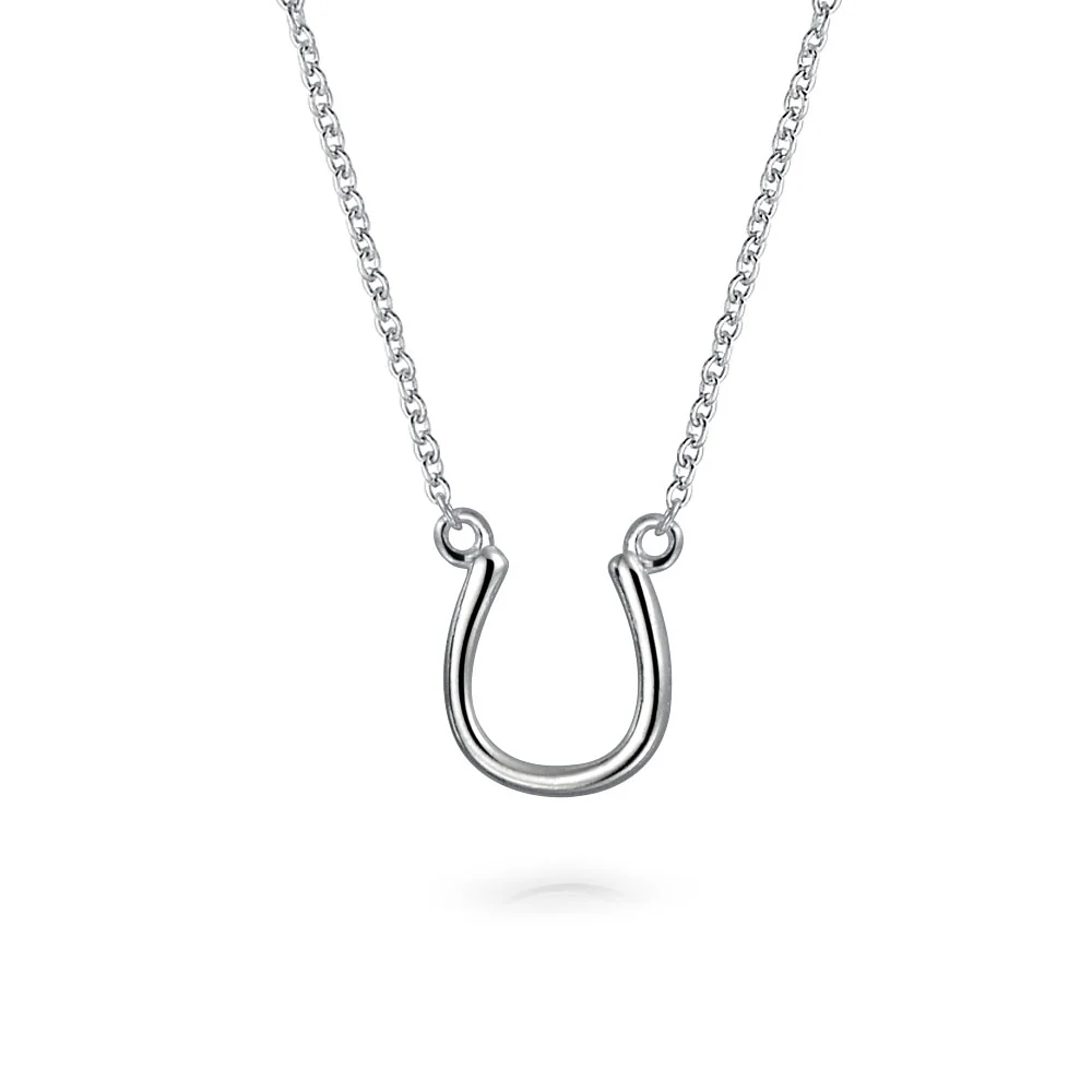 Set of 2 Four Lucky Clover & Lucky Horseshoe Pendant Necklace .925 Sterling Silver - Image 2