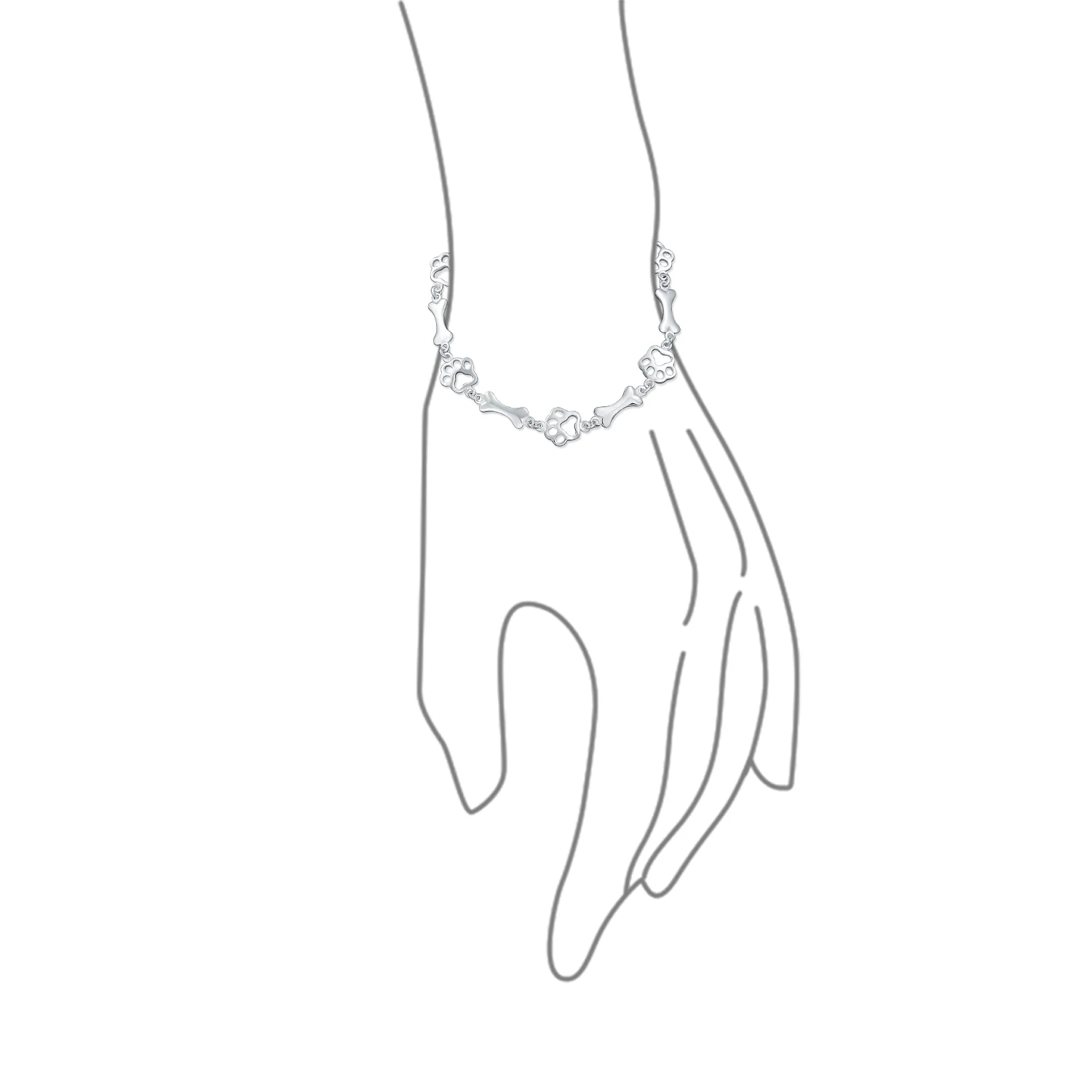 Layering Chain Link Bracelet & Earrings Set Dog Bone & Paw Print Sterling Silver - Image 3