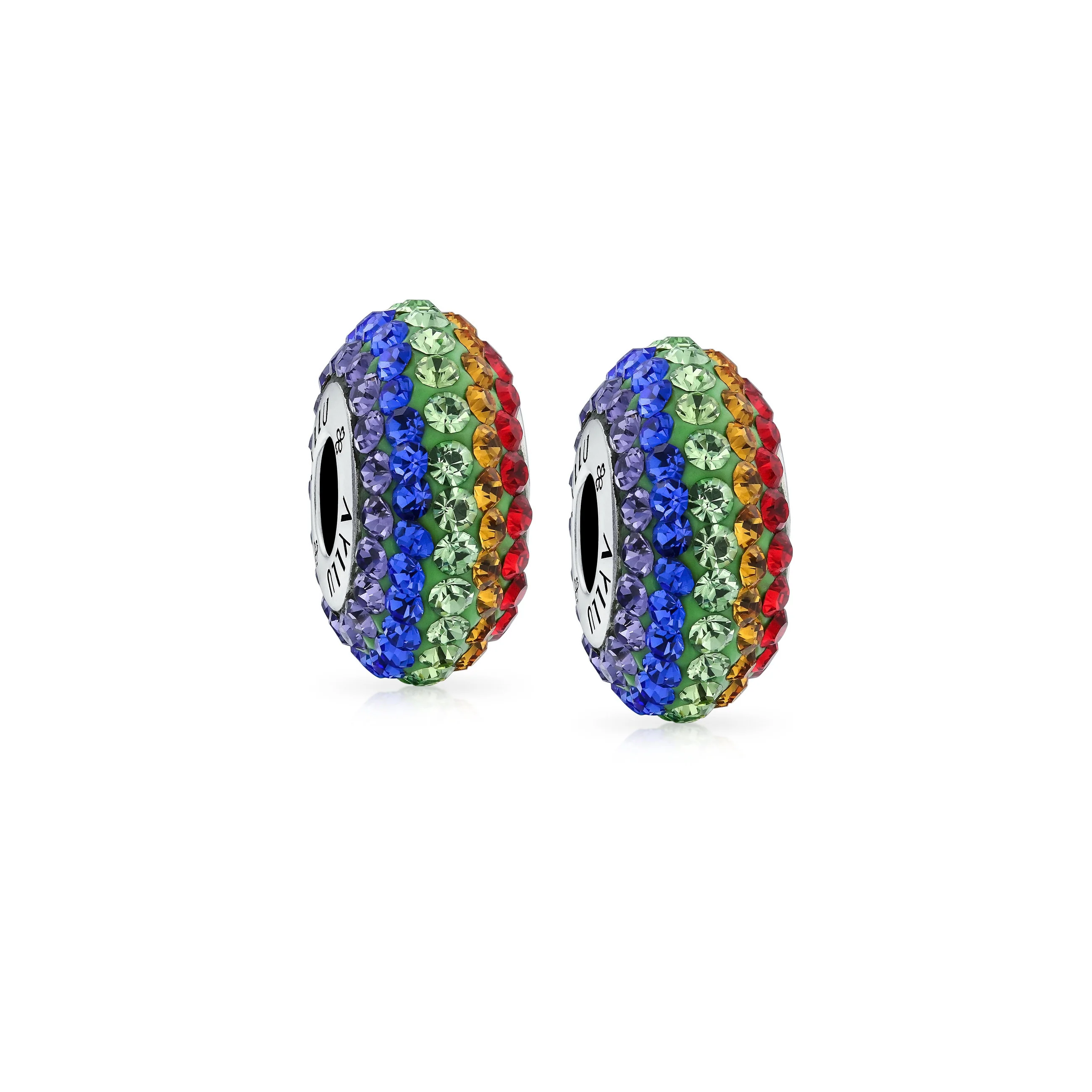 Set of 2 Colorful Crystal Bead Charm Rainbow Spacer for European Bracelet