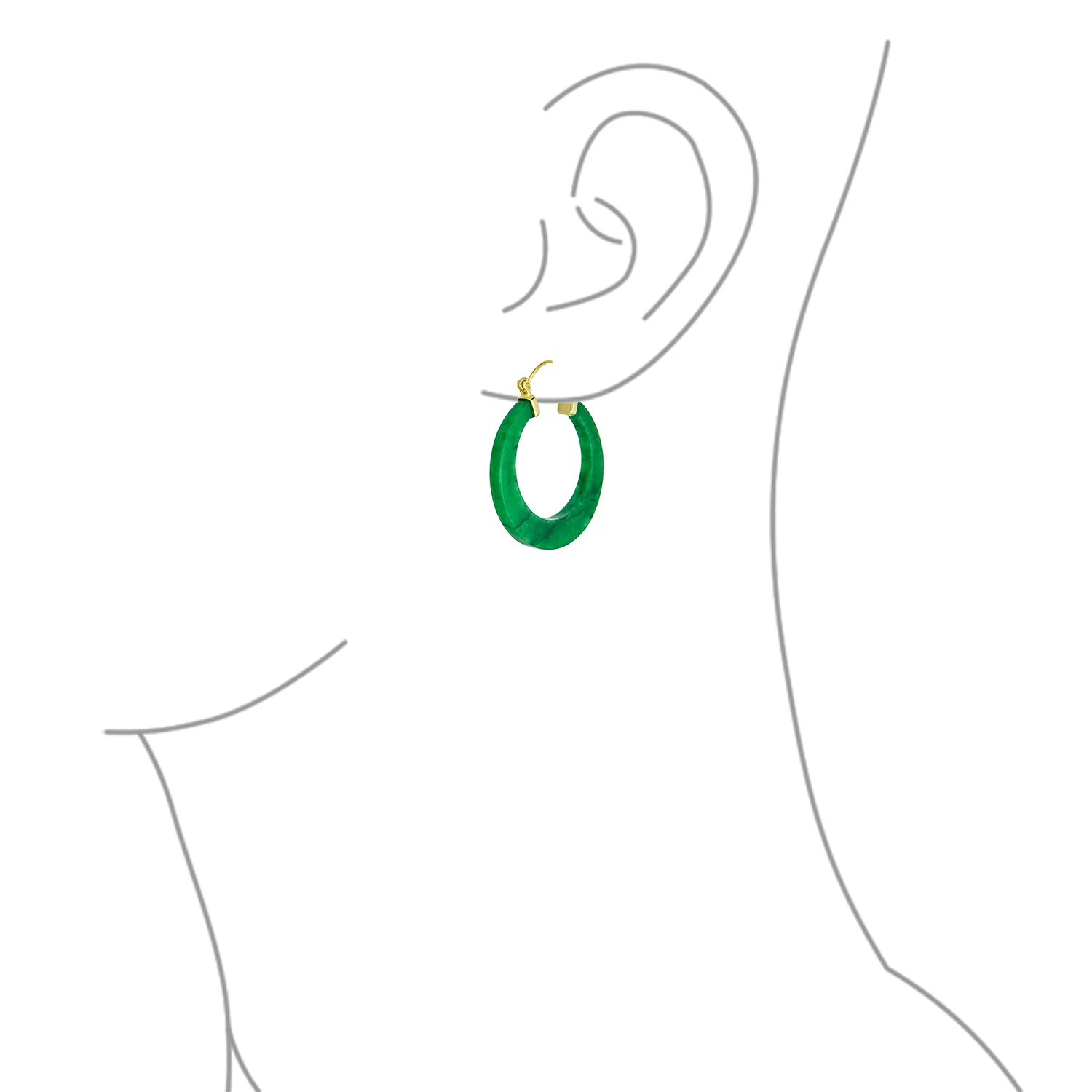 Light Green Jade CZ Hoop Earrings 14K Gold Plated Sterling Silver 1.2 Inch - Image 3