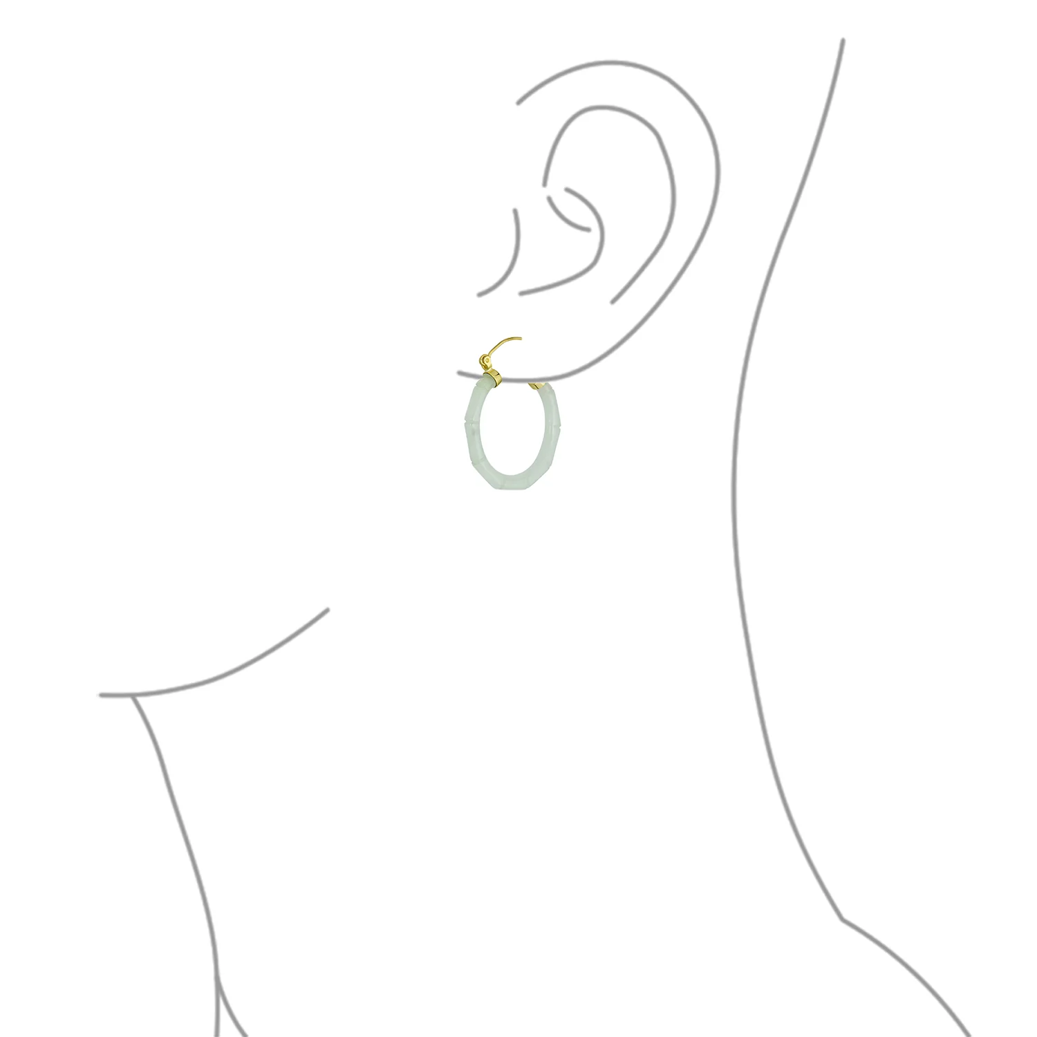 Big Bamboo Asian Design Green Jade Hoop Earrings Gold Plated .925 Sterling Silver 1.2 Inch Diameter - Image 6