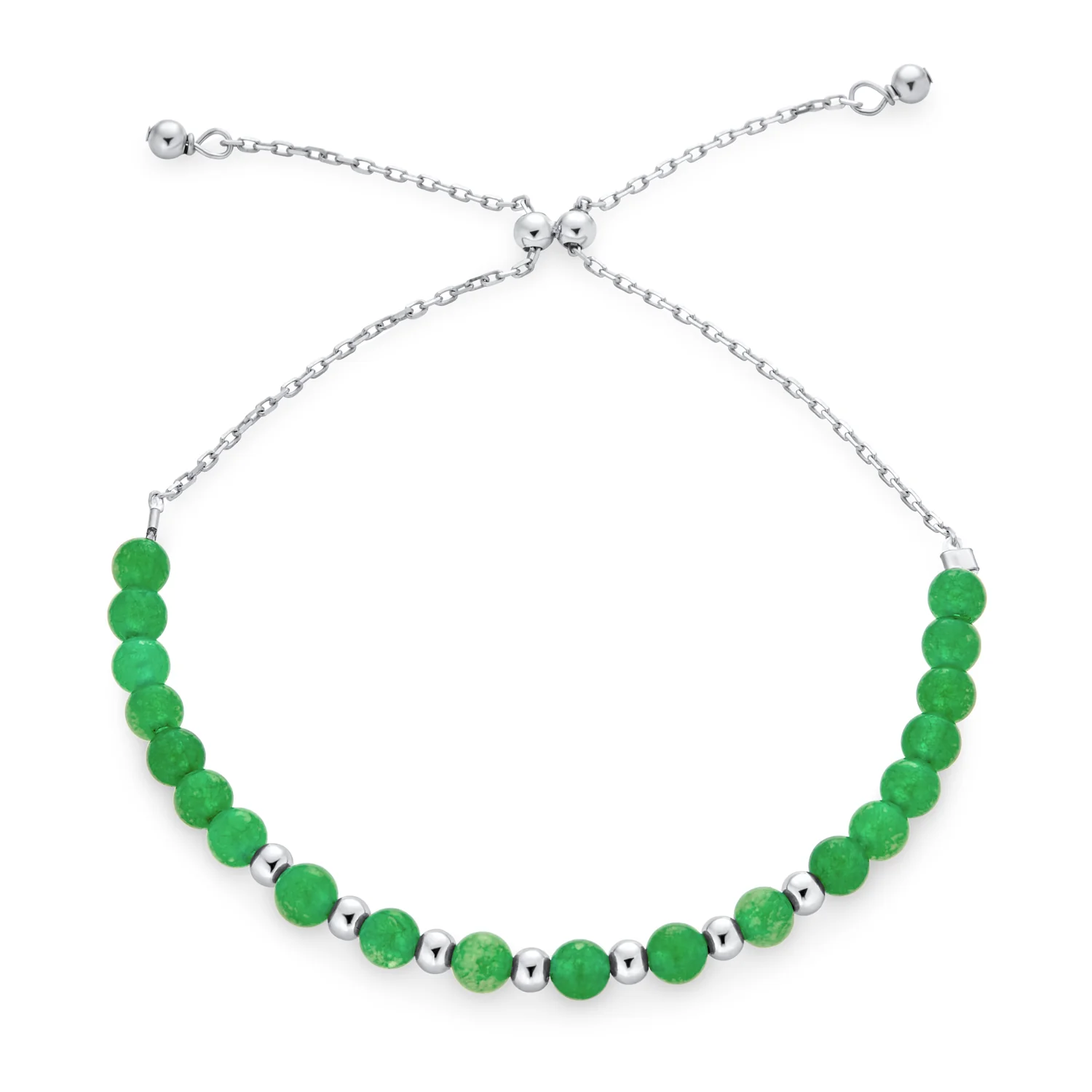 Green Jade Gemstone Seed Bead Bolo Bracelet Adjustable Sterling Silver 6-7 Inch - Image 2