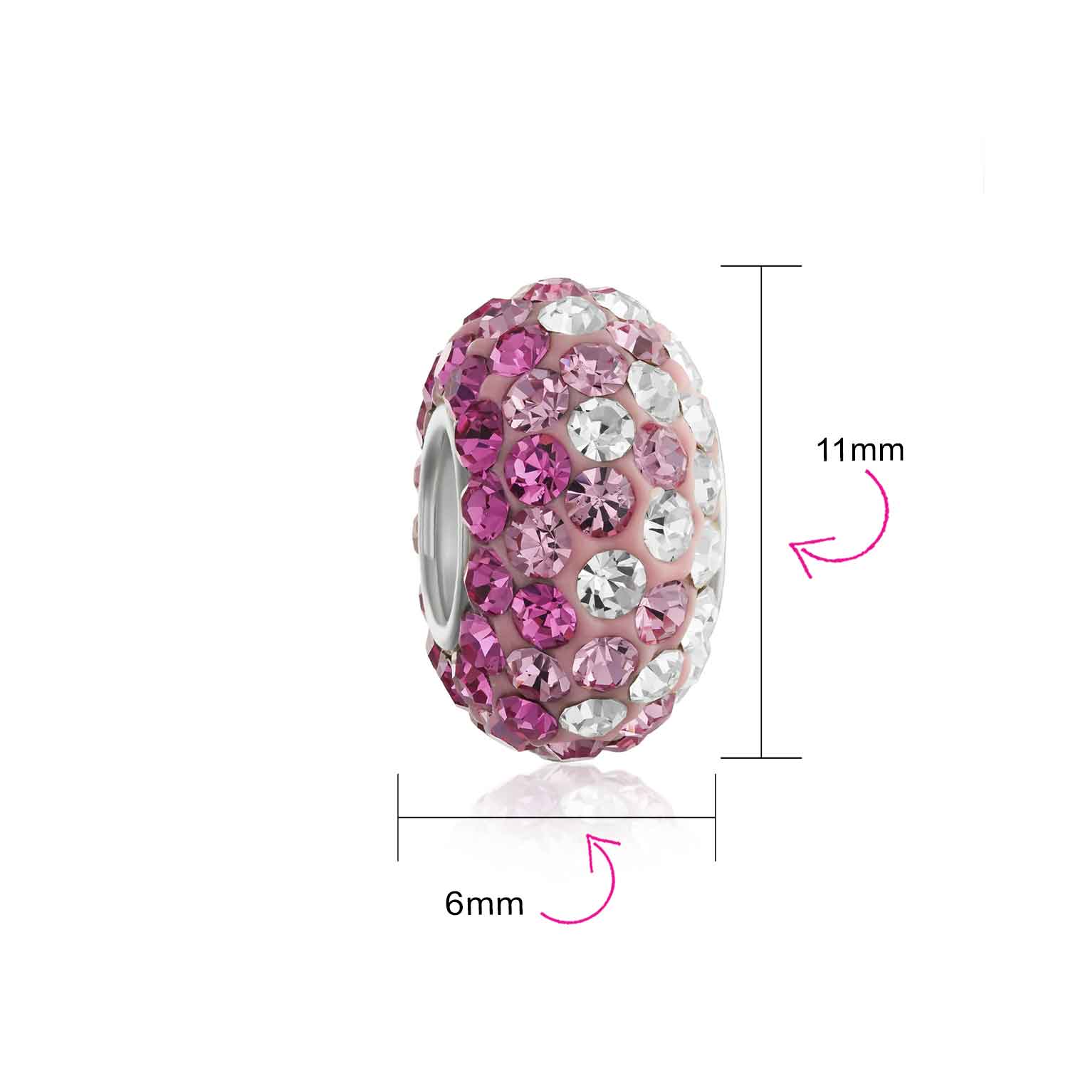 Set of 2 Light Pink Magenta Crystal Bead Charm Spacer for Bracelet Silver - Image 3