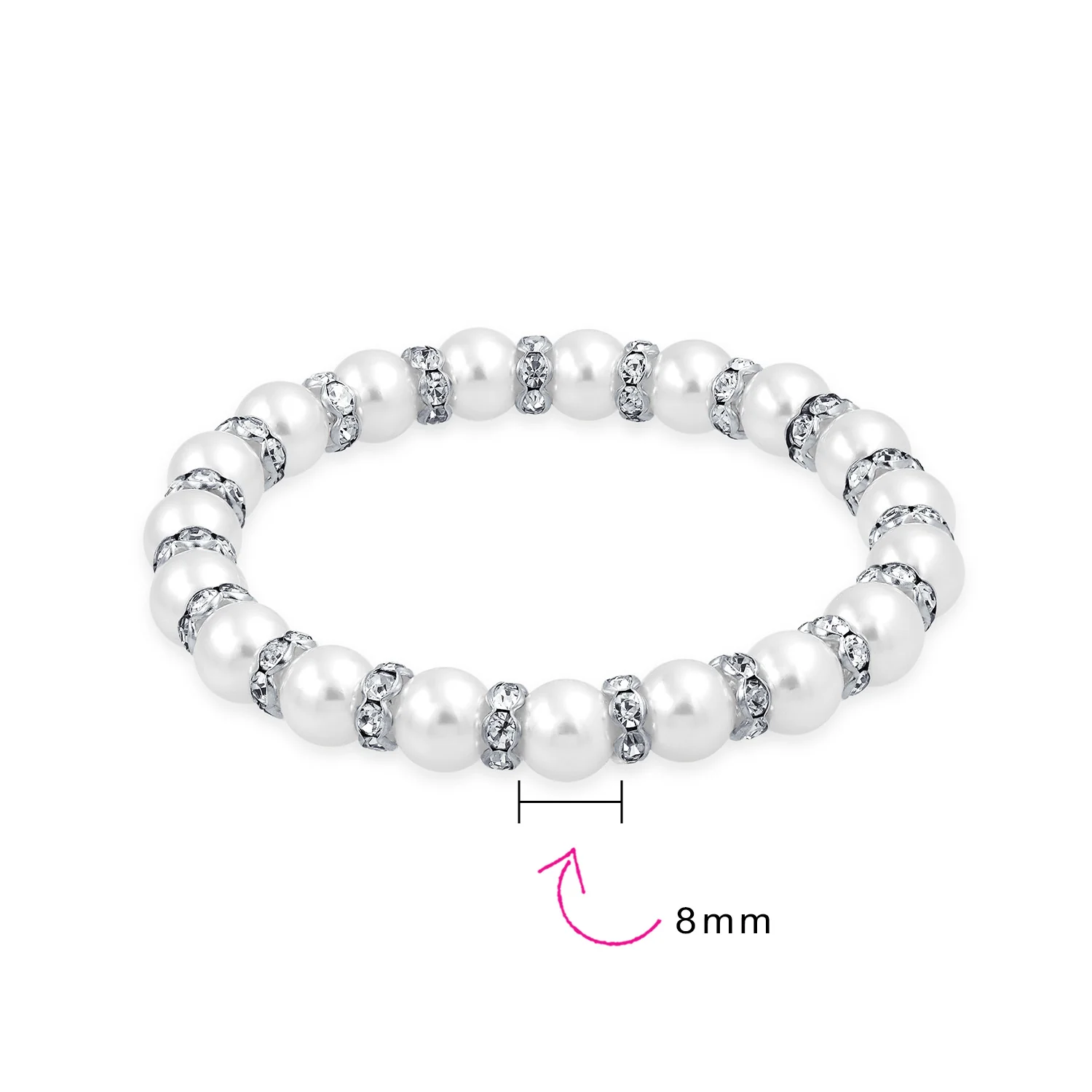Set of 3 Light Pink Simulated Pearl Stretch Bracelets with Crystal Spacers - Image 10