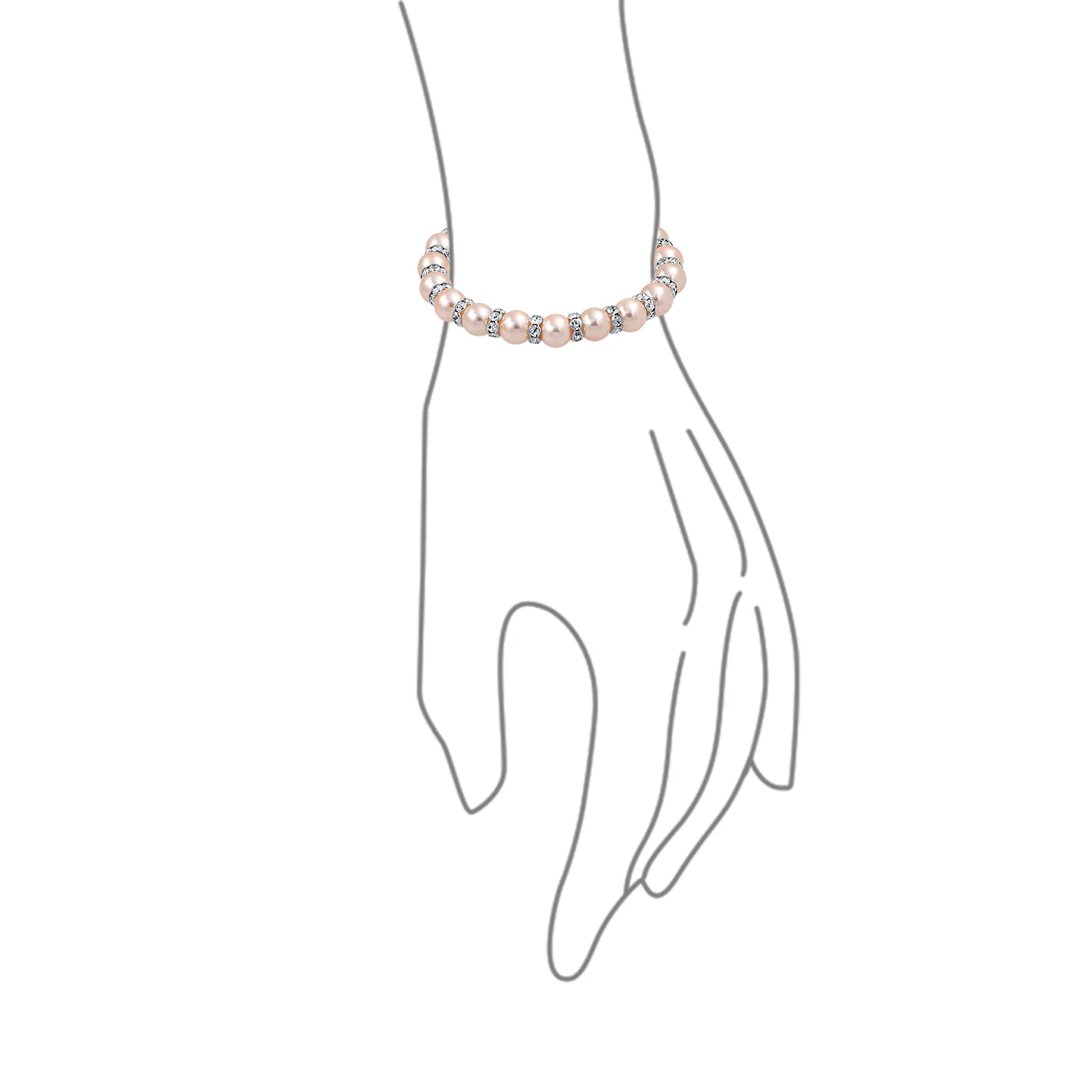 Set of 3 Light Pink Simulated Pearl Stretch Bracelets with Crystal Spacers - Image 5