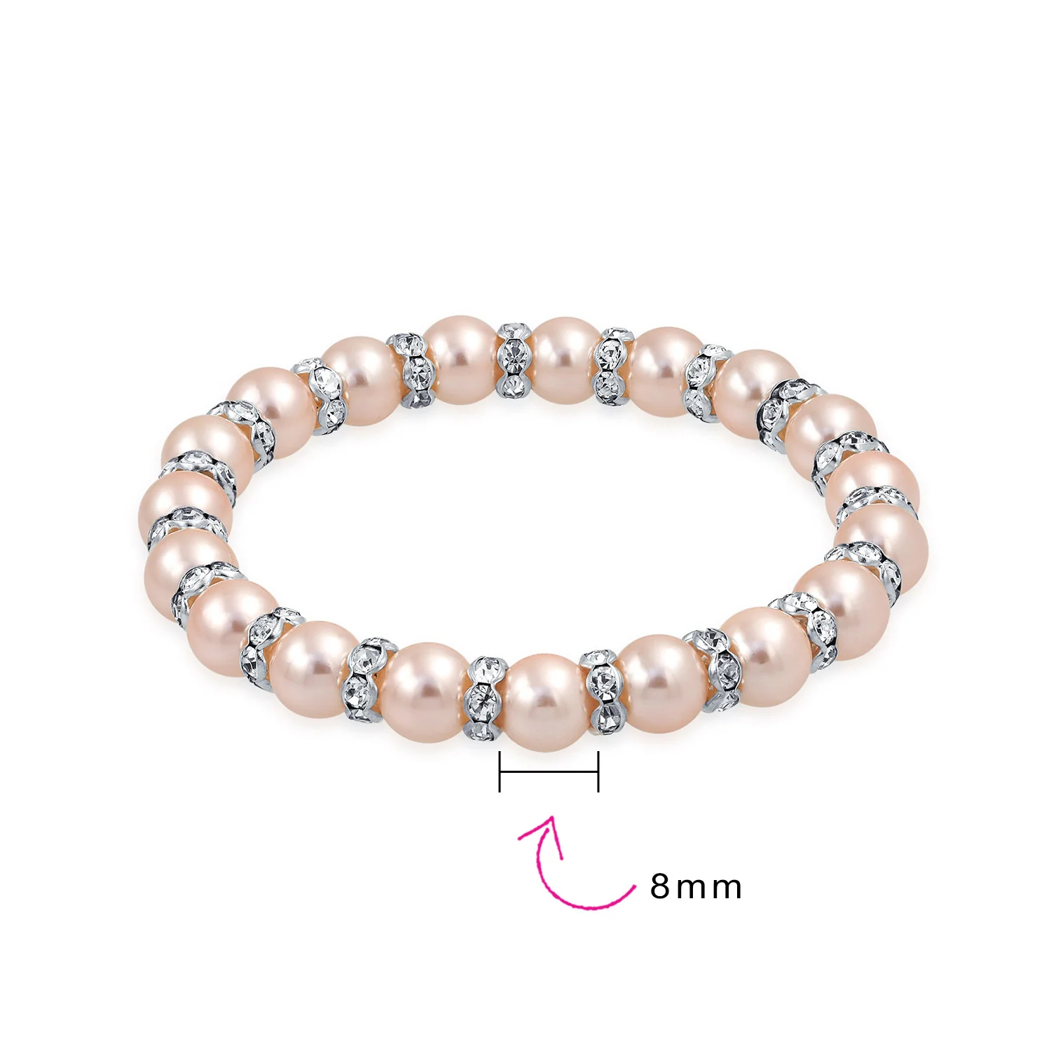Set of 3 Light Pink Simulated Pearl Stretch Bracelets with Crystal Spacers - Image 9
