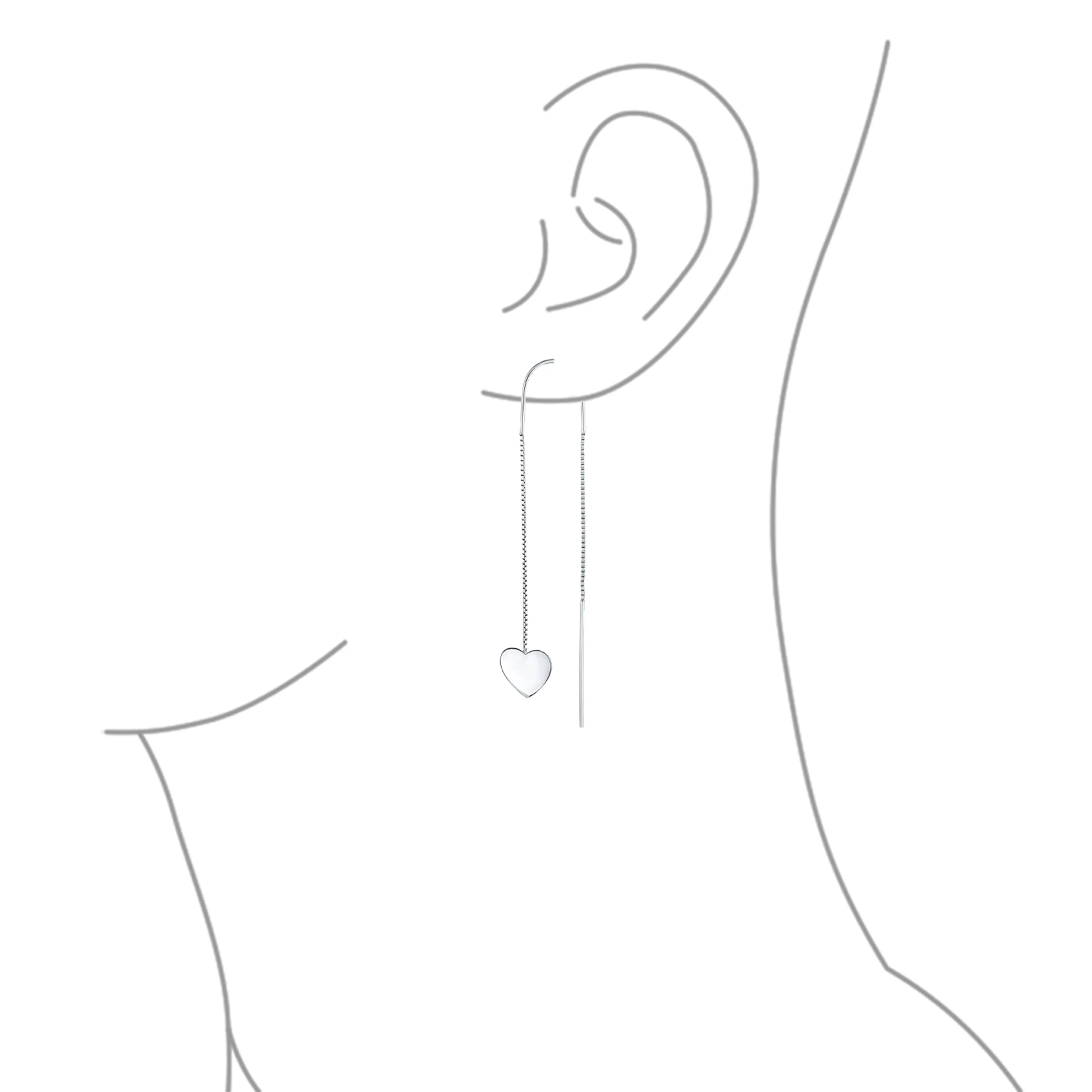 Lightweight Long Flat Heart Chain Threader Earrings Sterling Silver U Hook - Image 75