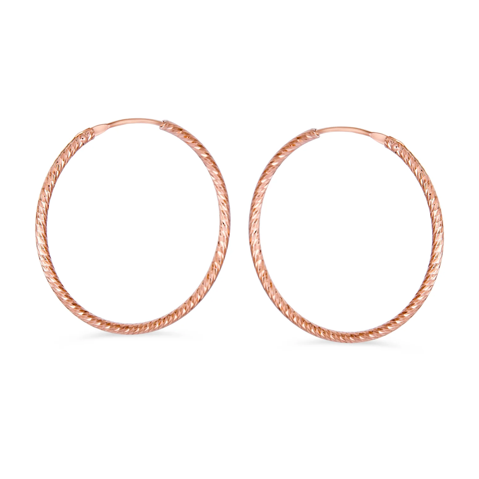 Thin Endless Continuous Twist Hoop Earrings Rose Gold Plated .925 Sterling Silver Lightweight - Image 2
