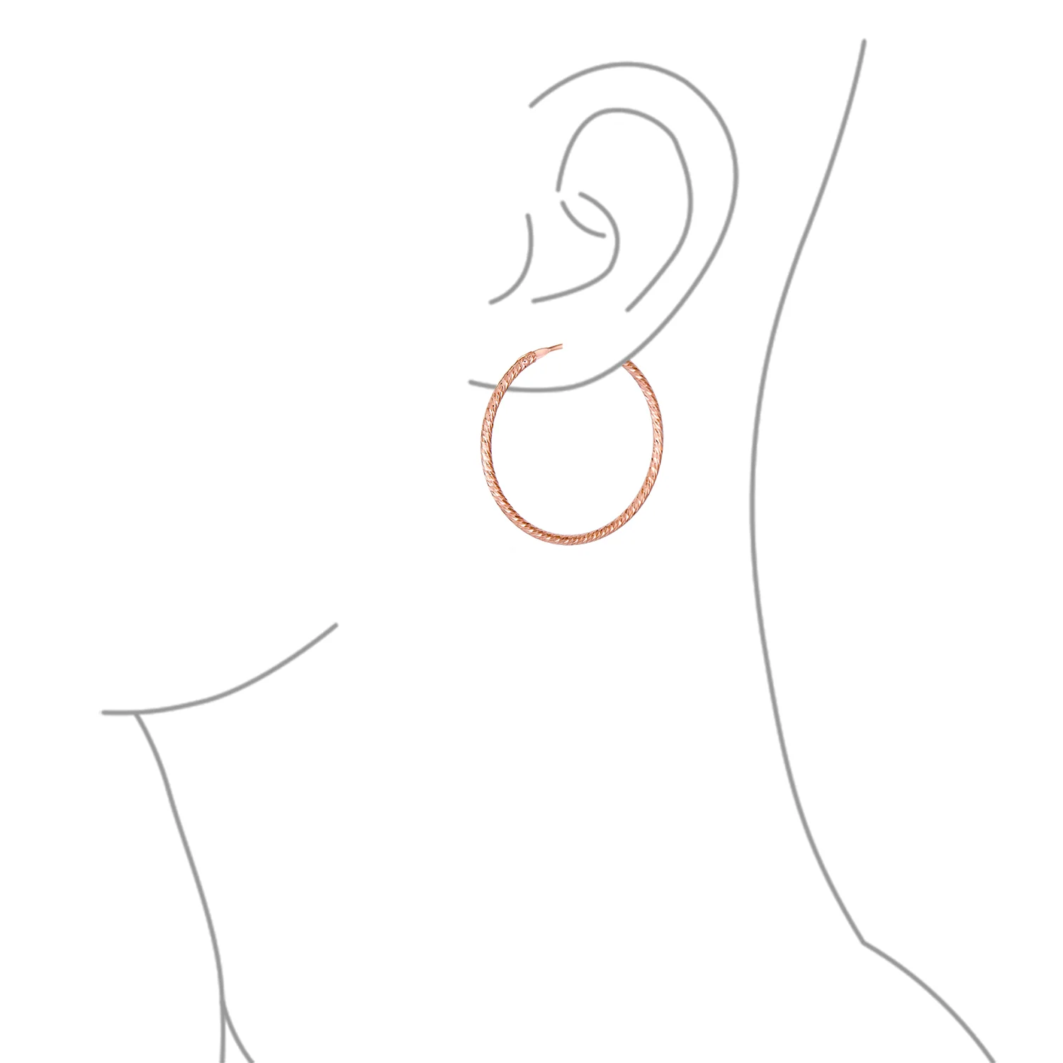 Thin Endless Continuous Twist Hoop Earrings Rose Gold Plated .925 Sterling Silver Lightweight - Image 3