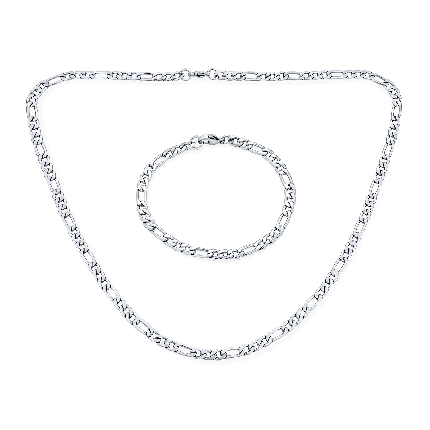 Flat Figaro Link 5MM Necklace & Bracelet Set Black Gold Tone Stainless Steel