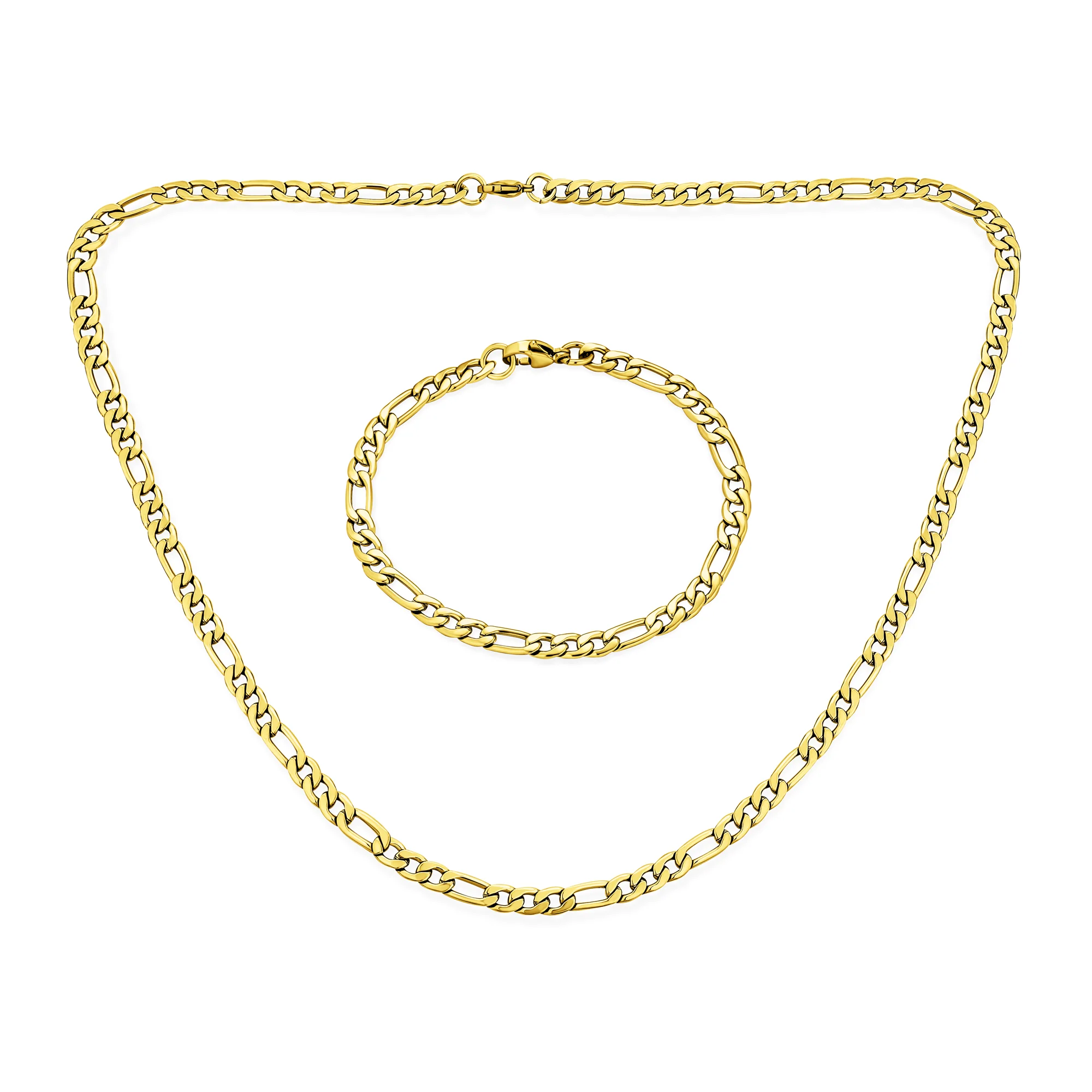 Flat Figaro Link 5MM Necklace & Bracelet Set Black Gold Tone Stainless Steel - Image 3