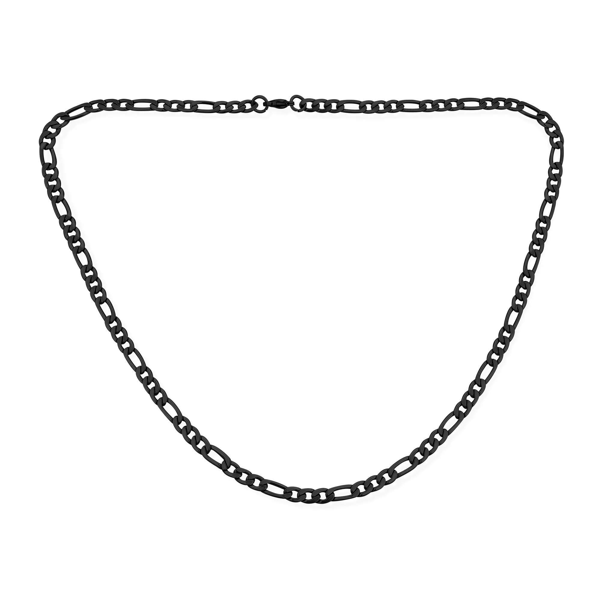 Flat Figaro Link 5MM Necklace & Bracelet Set Black Gold Tone Stainless Steel - Image 5