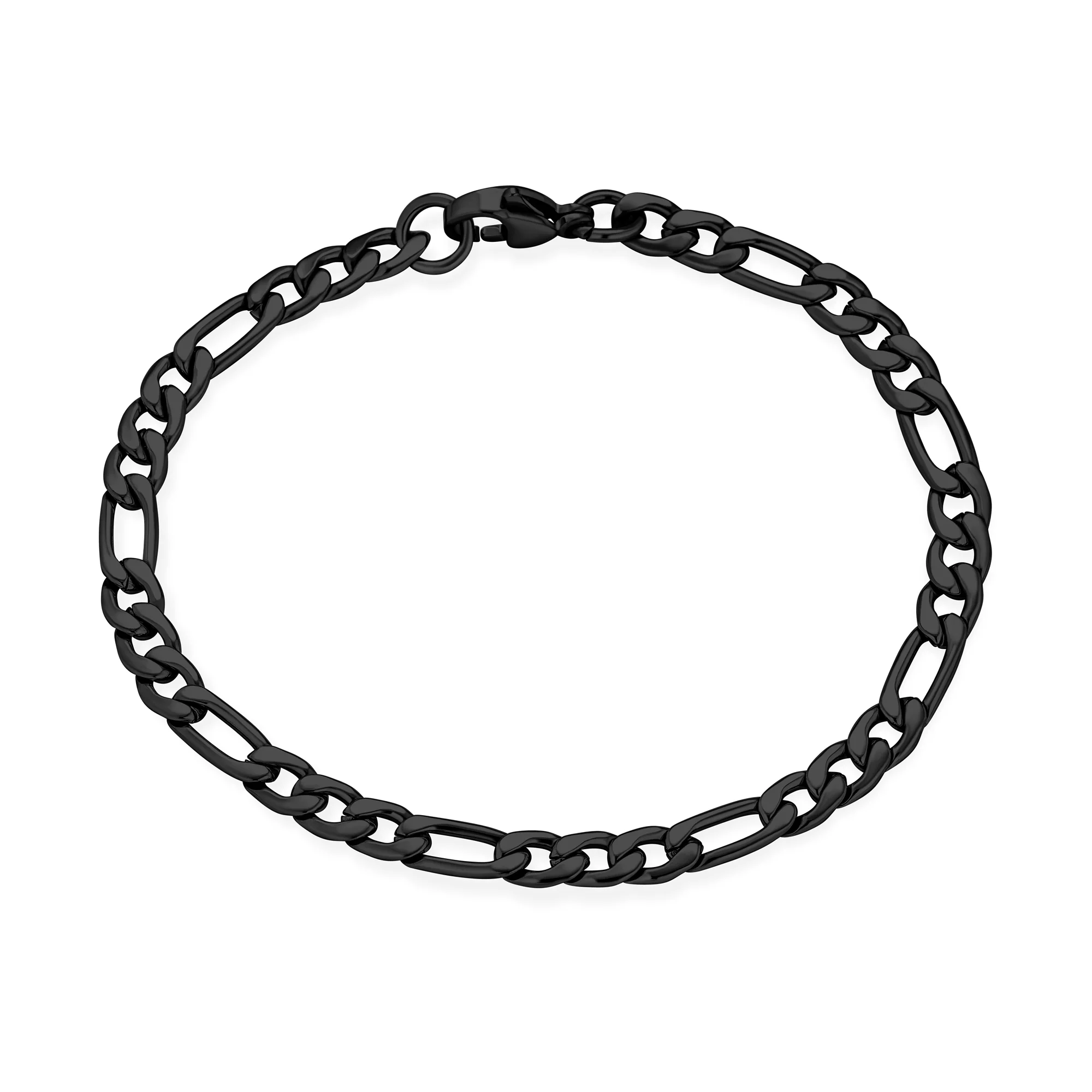 Flat Figaro Link 5MM Necklace & Bracelet Set Black Gold Tone Stainless Steel - Image 8