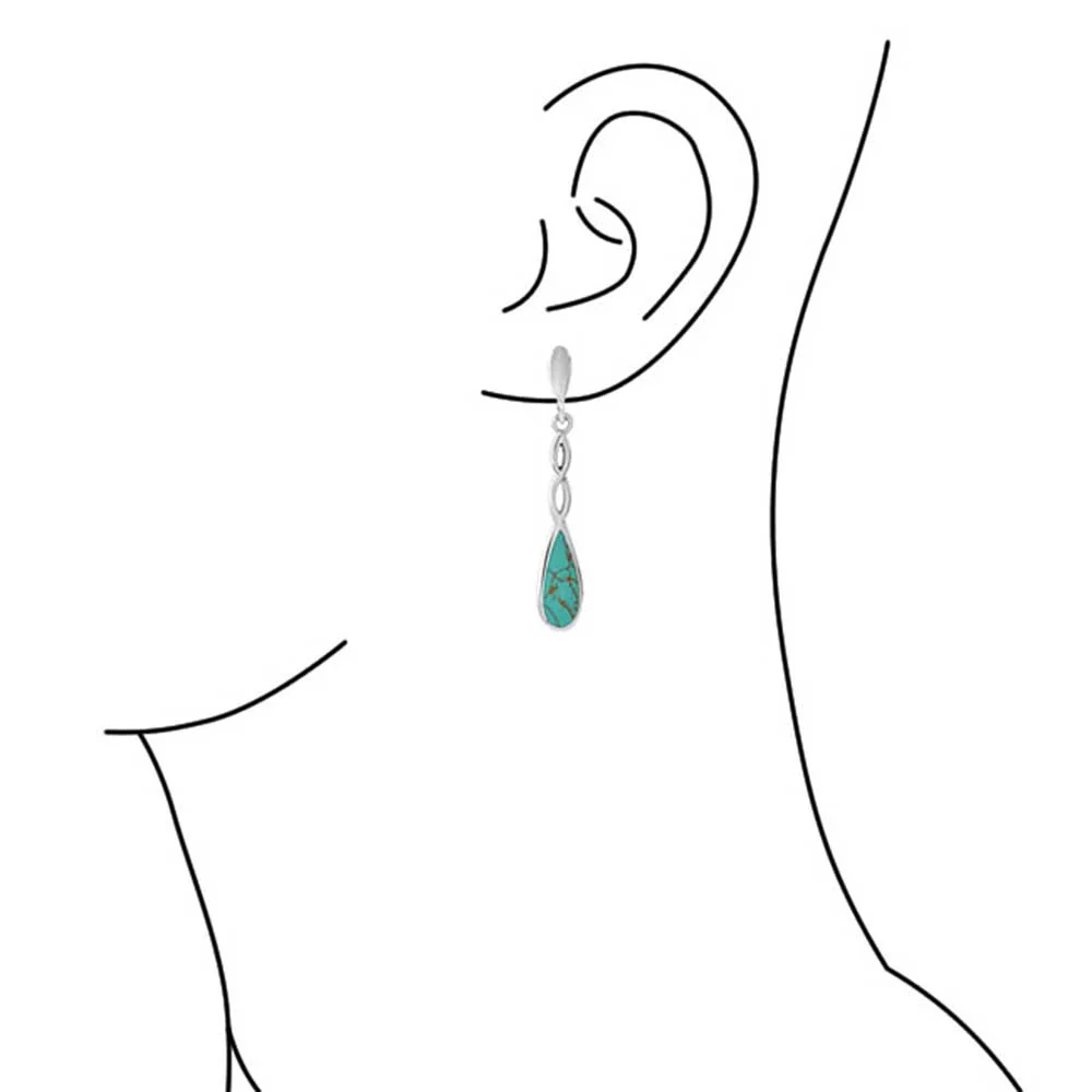 Linear Infinity Spiral Twist Teardrop Dangle Gemstone Earrings Blue Turquoise - Image 3