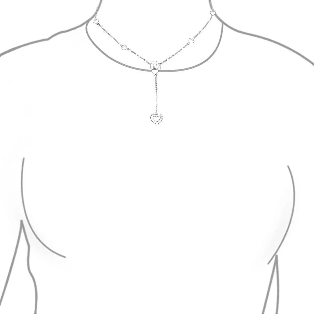 Linear Lariat Heart Necklace & Mini Hoop Earrings Jewelry Set Sterling Silver - Image 4