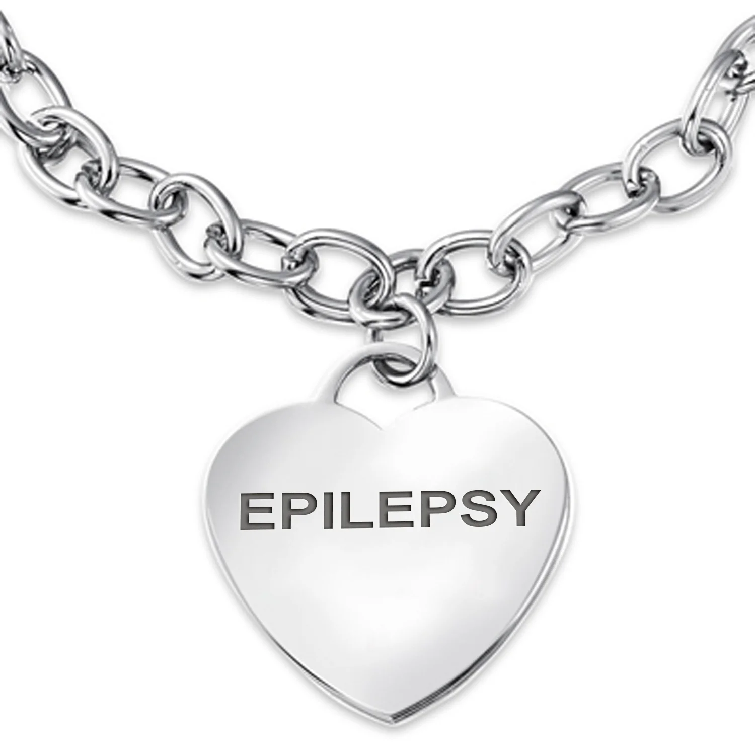 Link Chain Red Medical ID Bracelet with Heart Tag Silver Tone 7-7.5 Inch - Image 10
