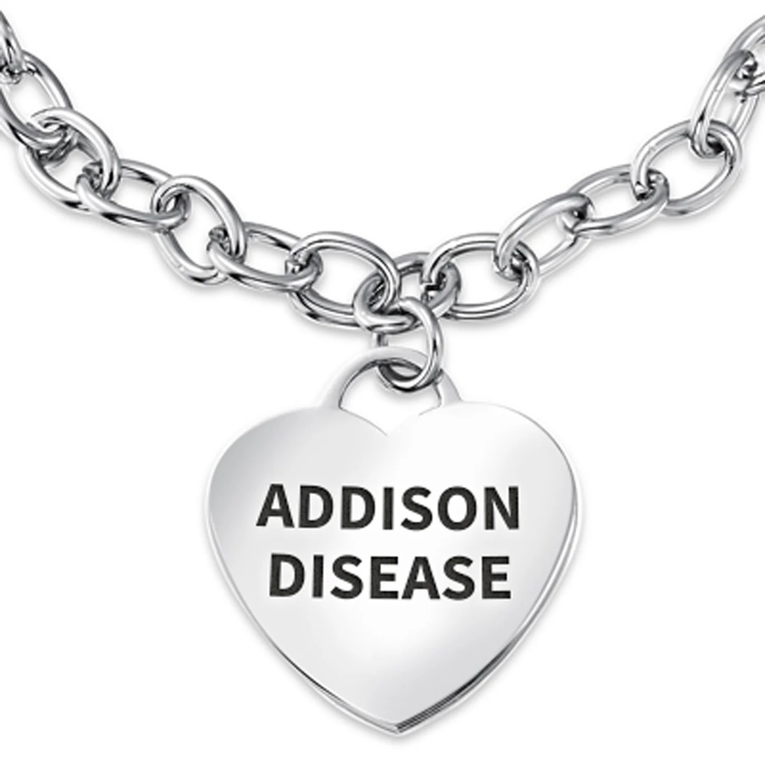 Link Chain Red Medical ID Bracelet with Heart Tag Silver Tone 7-7.5 Inch - Image 2