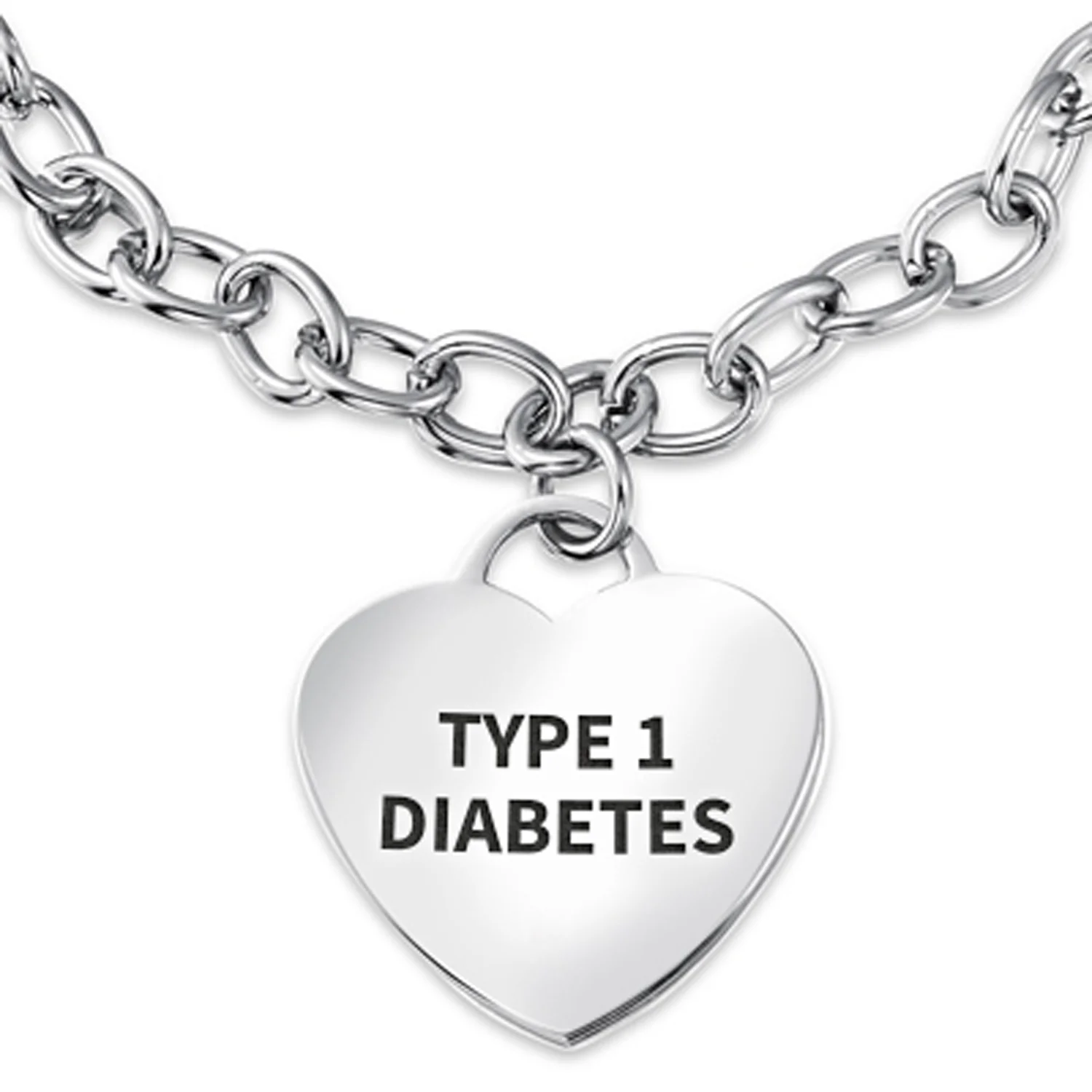 Link Chain Red Medical ID Bracelet with Heart Tag Silver Tone 7-7.5 Inch - Image 4