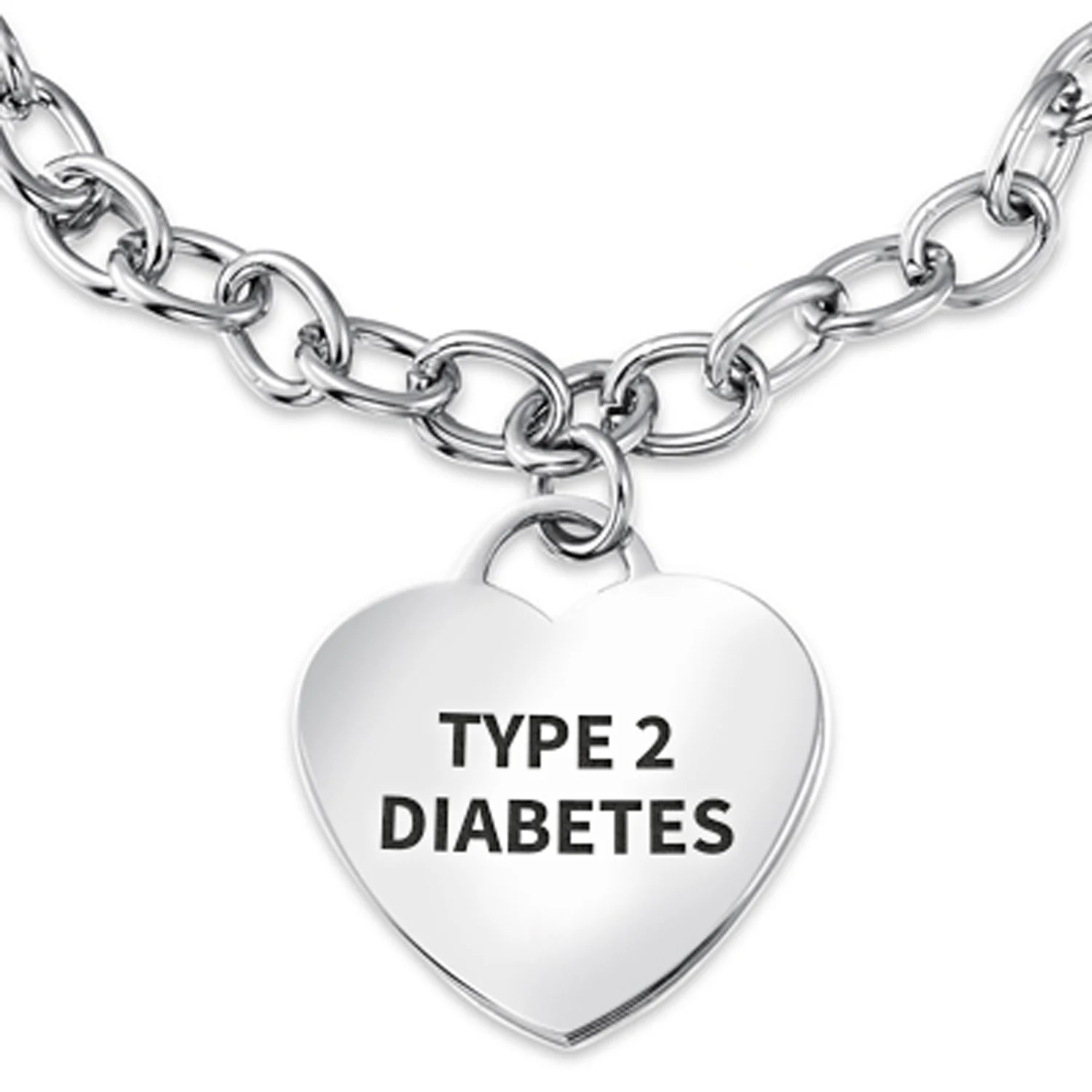 Link Chain Red Medical ID Bracelet with Heart Tag Silver Tone 7-7.5 Inch - Image 5