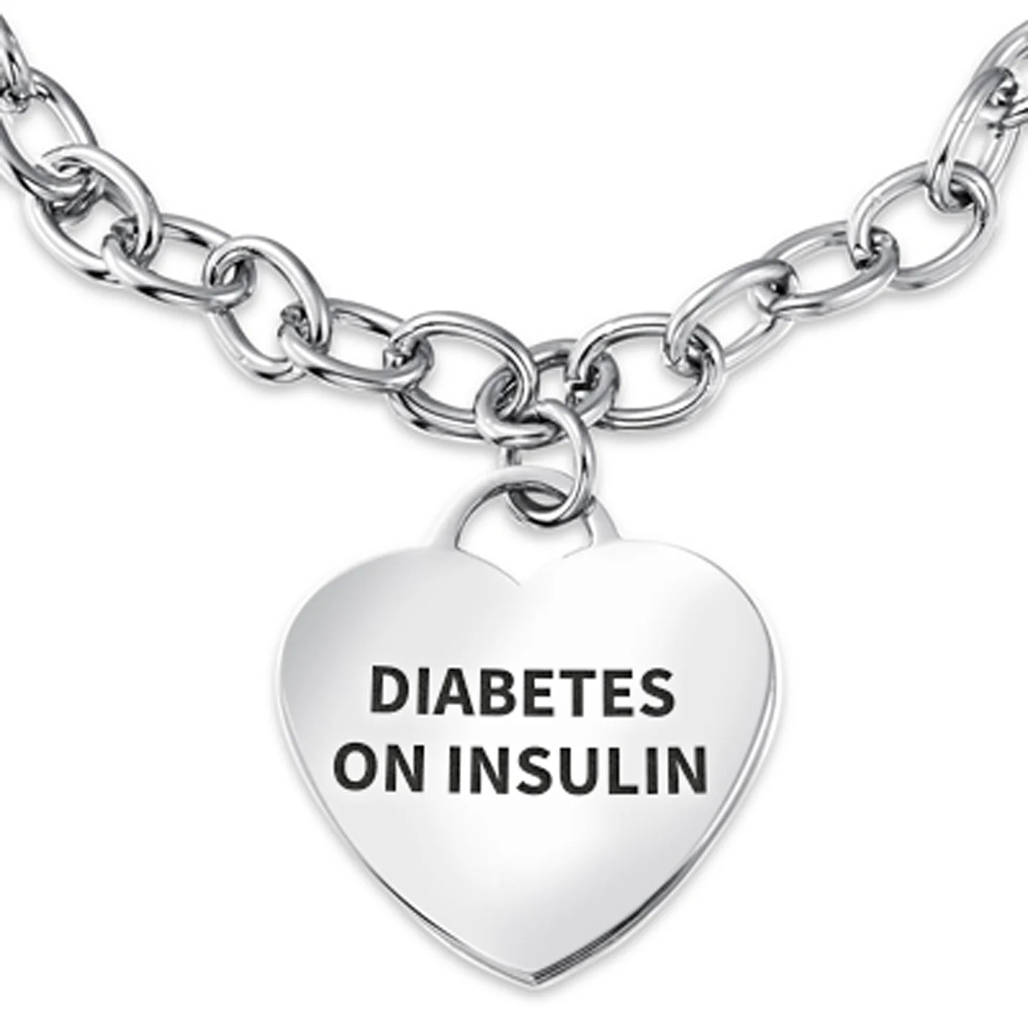 Link Chain Red Medical ID Bracelet with Heart Tag Silver Tone 7-7.5 Inch - Image 6