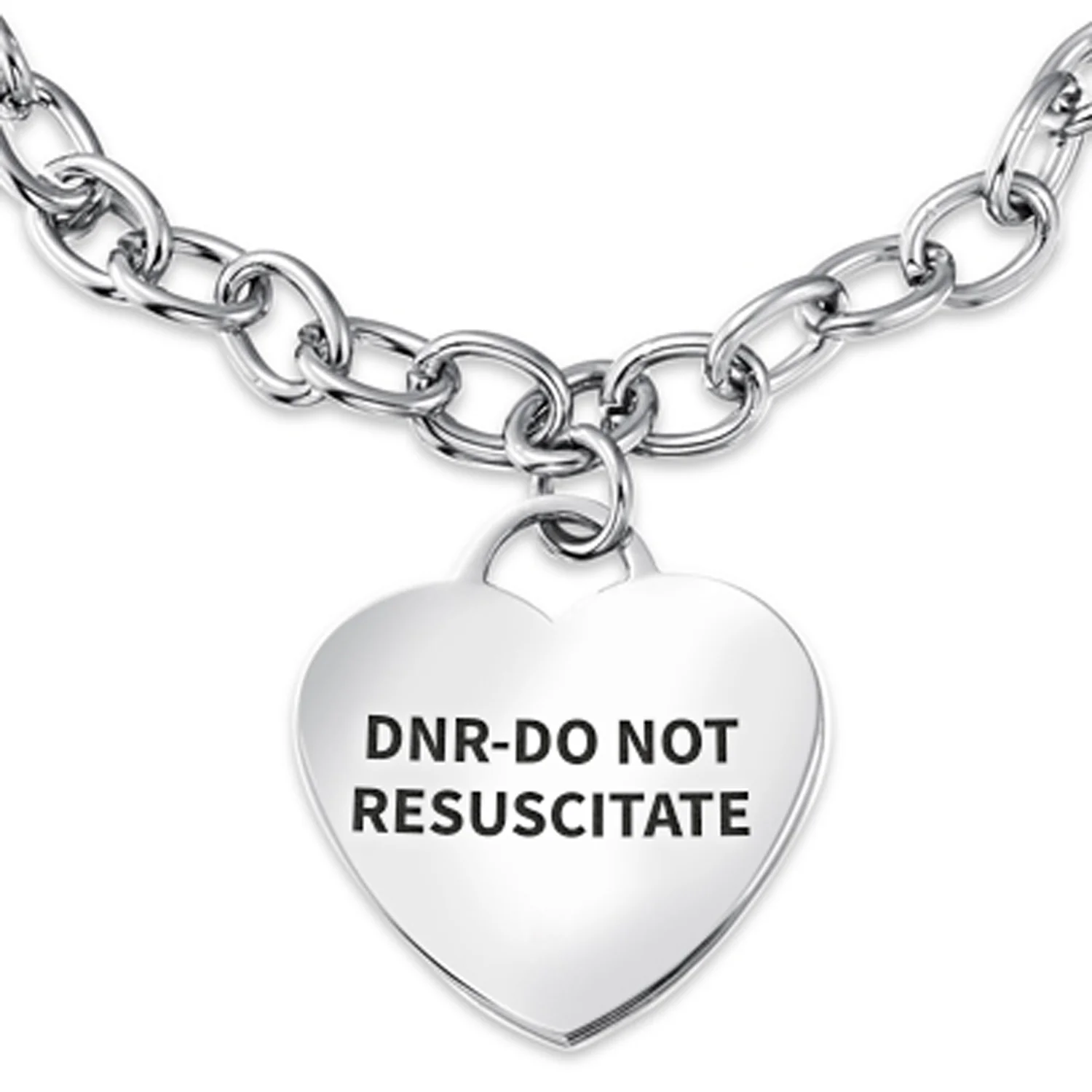 Link Chain Red Medical ID Bracelet with Heart Tag Silver Tone 7-7.5 Inch - Image 7