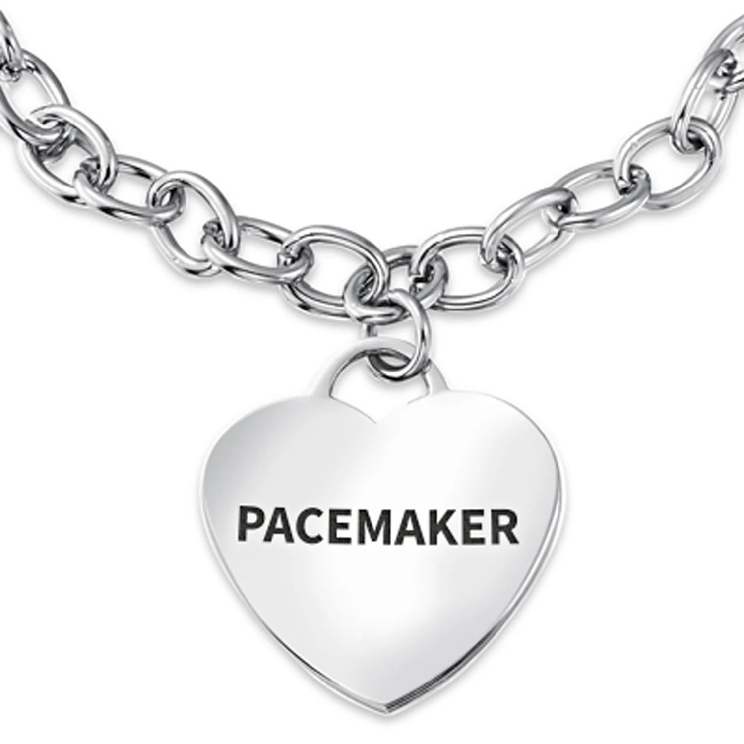 Link Chain Red Medical ID Bracelet with Heart Tag Silver Tone 7-7.5 Inch - Image 8