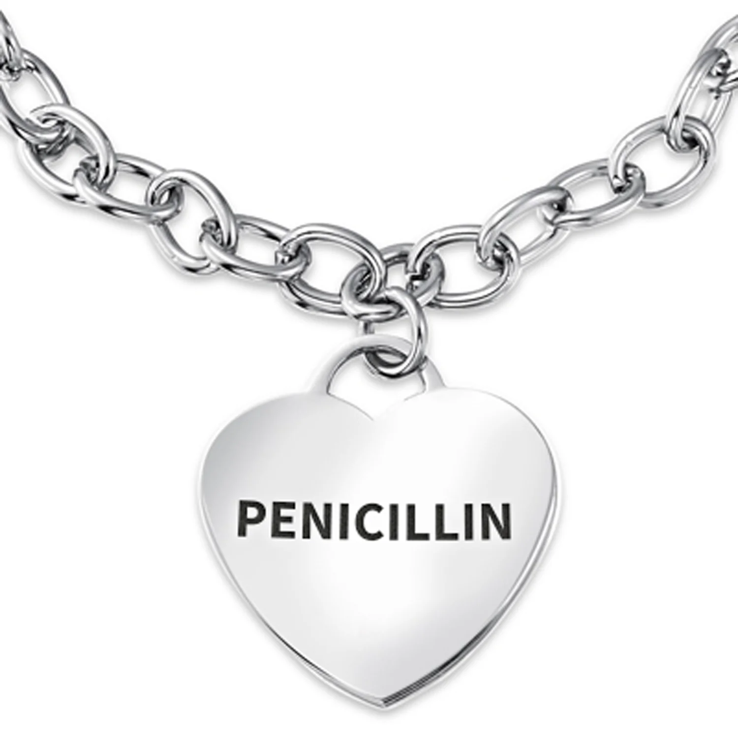 Link Chain Red Medical ID Bracelet with Heart Tag Silver Tone 7-7.5 Inch - Image 9