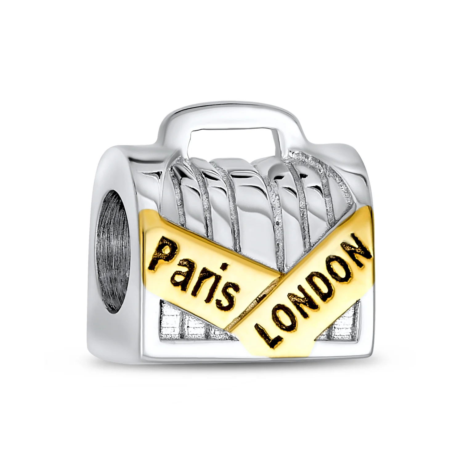 Set of 2 London Travel Suitcase Luggage Paris Eiffel Tower Dangle Charm Bead - Image 2