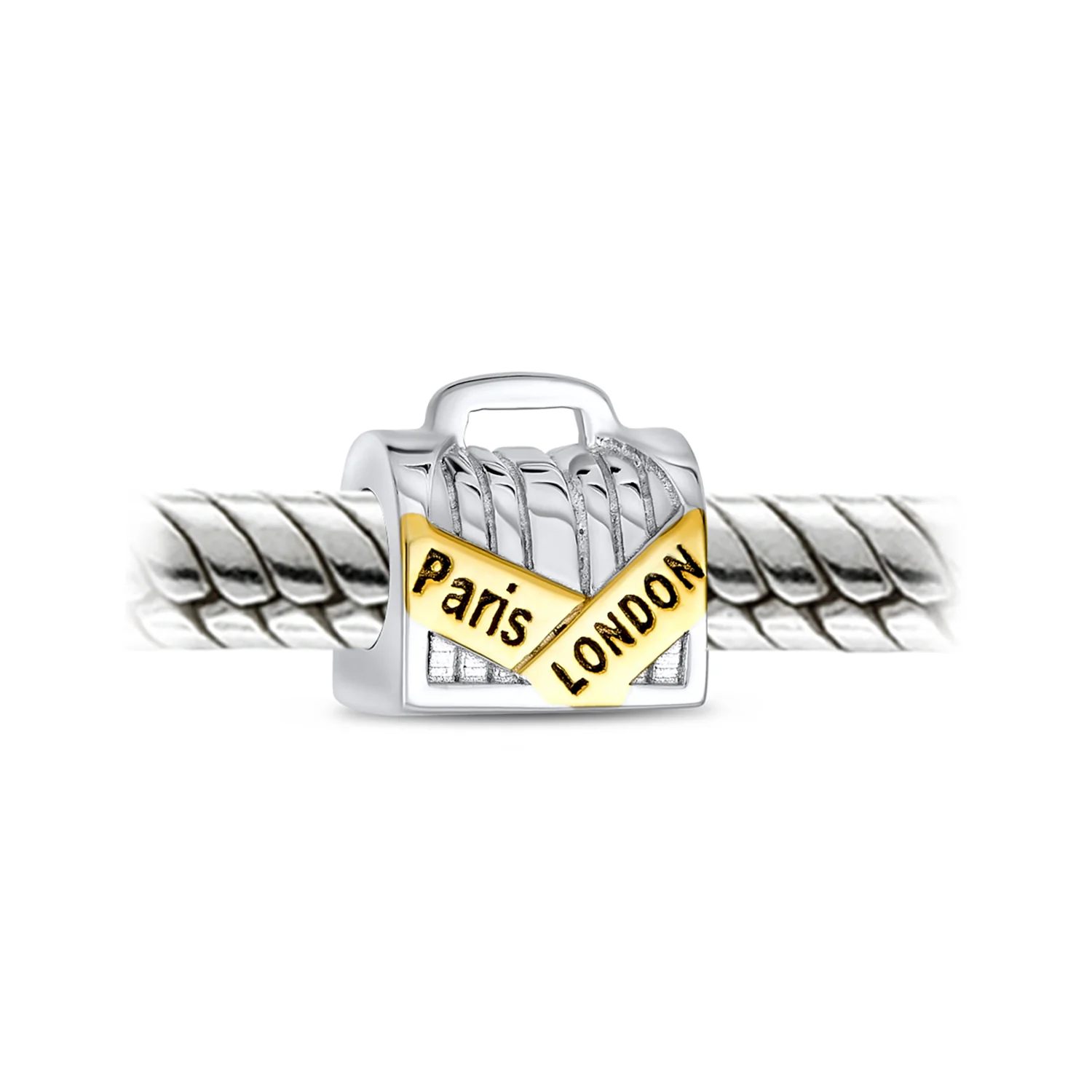Set of 2 London Travel Suitcase Luggage Paris Eiffel Tower Dangle Charm Bead - Image 3