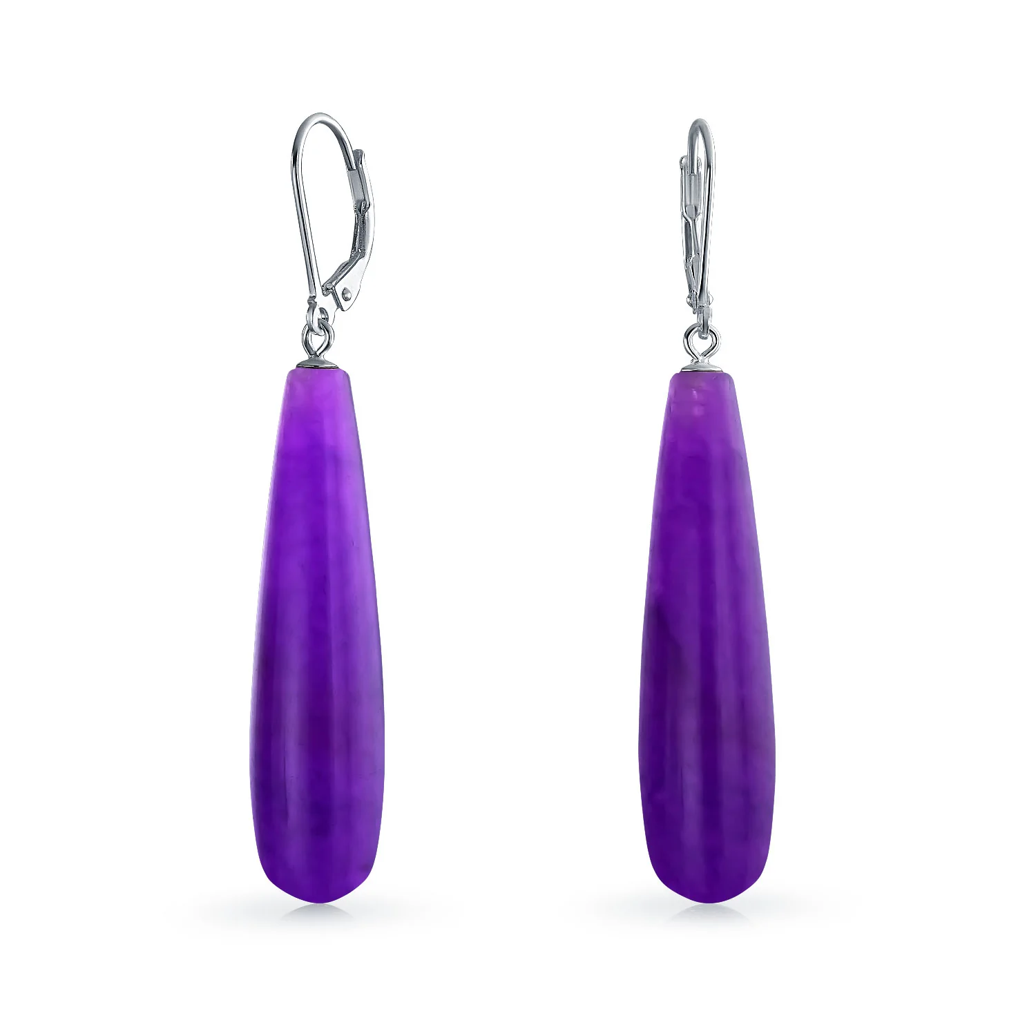 Long Linear Quartz Turquoise Onyx Gemstone Dangle Earrings - Image 3