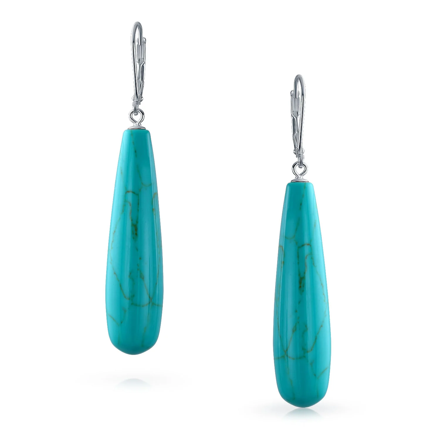 Long Linear Quartz Turquoise Onyx Gemstone Dangle Earrings - Image 5