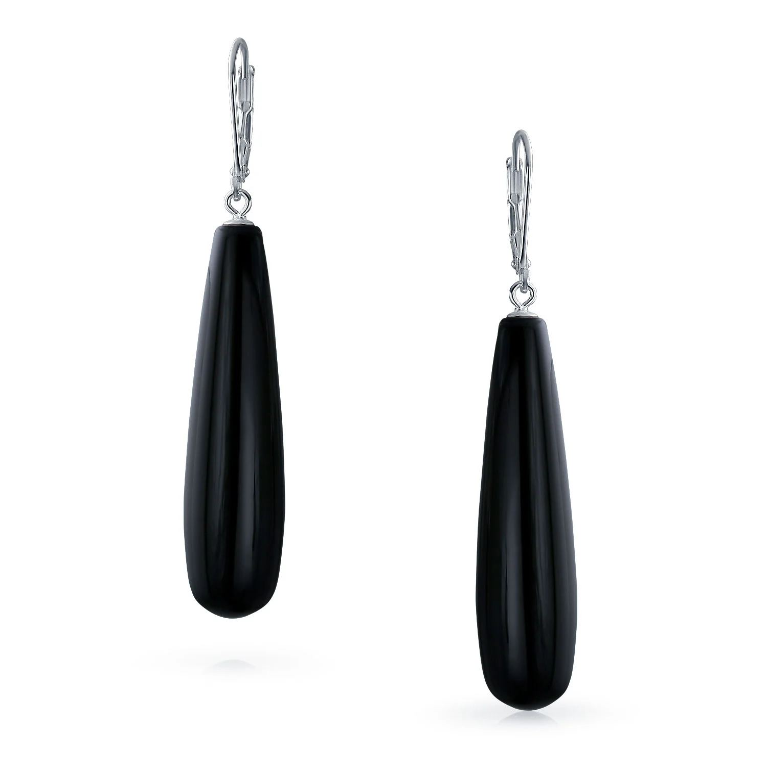 Long Linear Quartz Turquoise Onyx Gemstone Dangle Earrings - Image 6