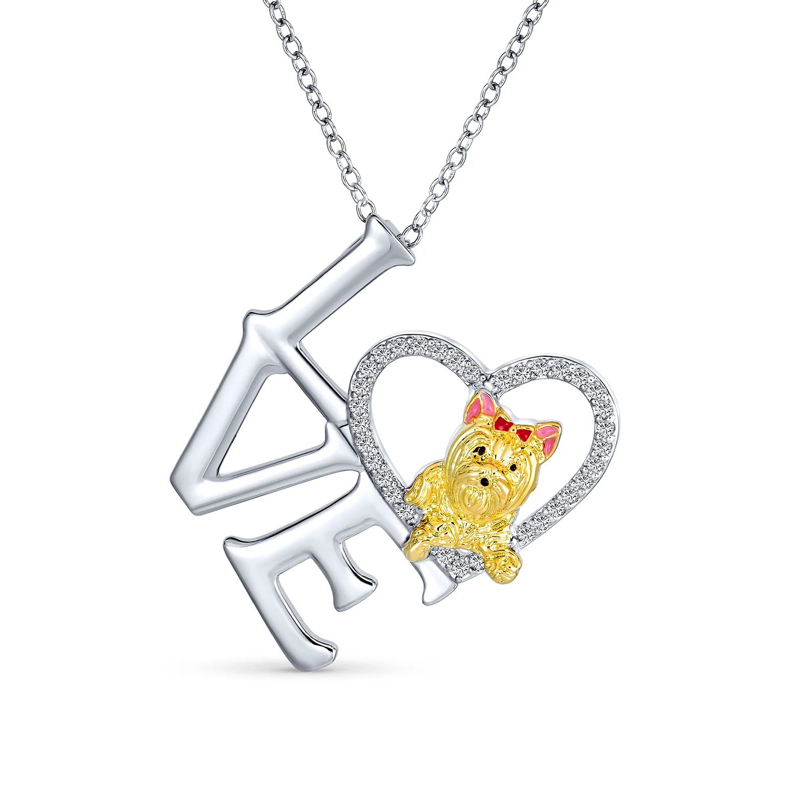 BFF Word Love Heart Pet Animal Dog Pedant Necklace Gold Silver Plated
