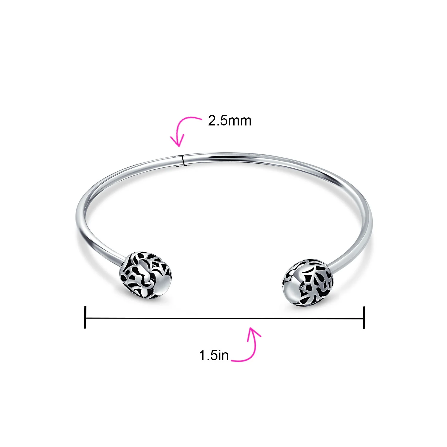 Love Message Filigree Bangle Bracelet Screw Clasp Silver - Image 4