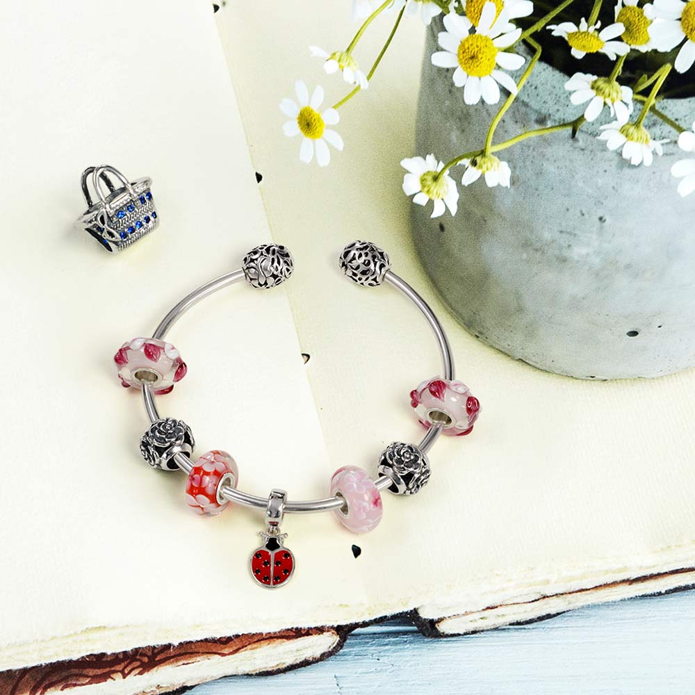 Love Message Filigree Bangle Bracelet Screw Clasp Silver - Image 6