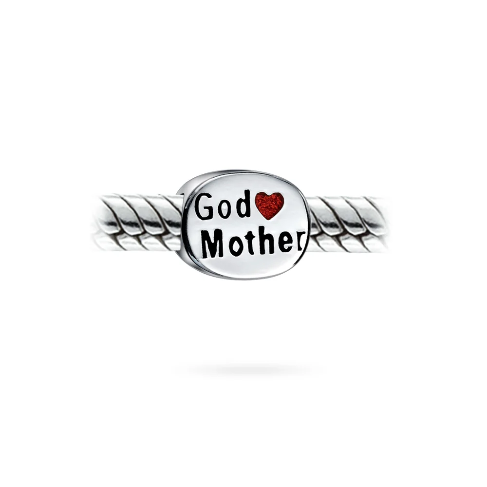 I Love God Mother Words Charm Bead Oval Sterling Silver Fits European Bracelet - Image 2