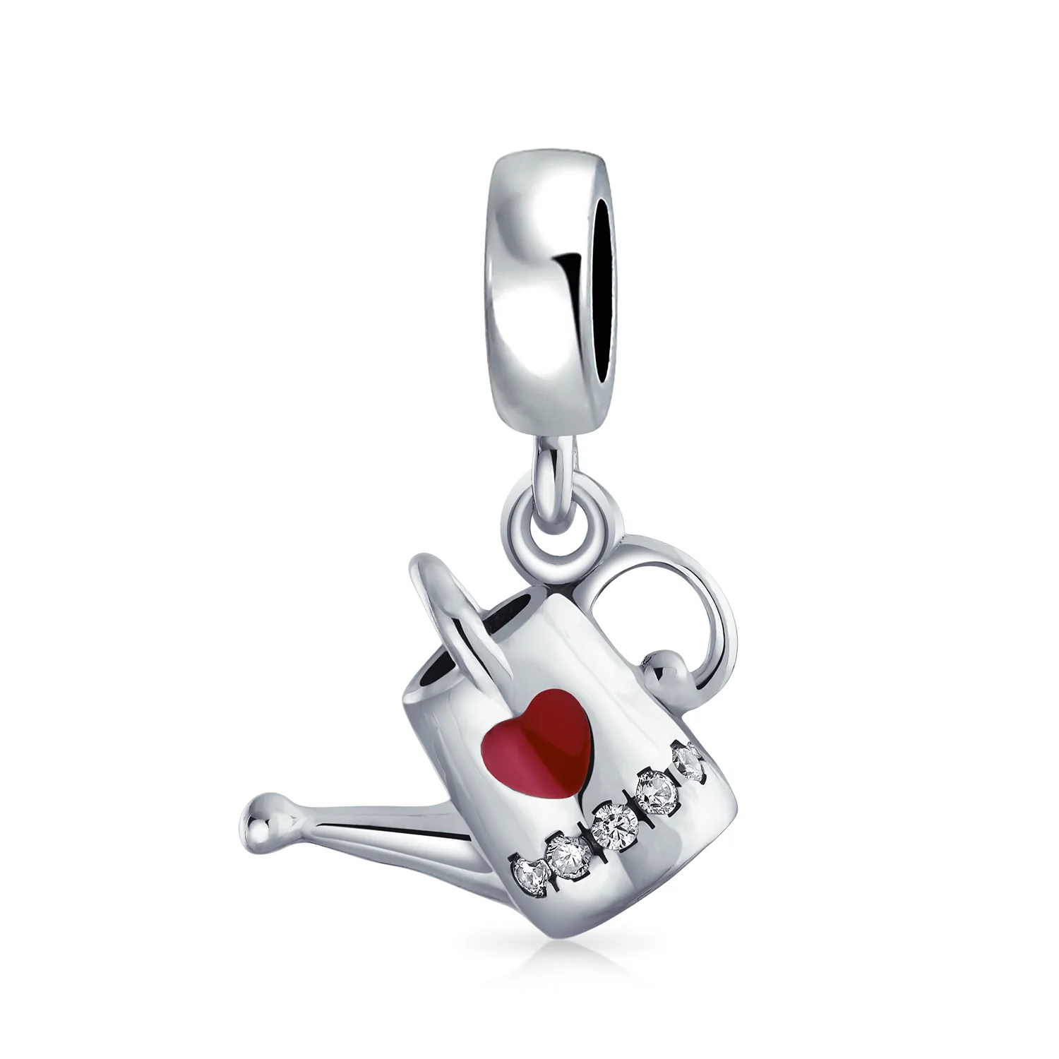 Love Red Heart Watering Can Dangle Charm Bead Enamel Silver for Bracelet