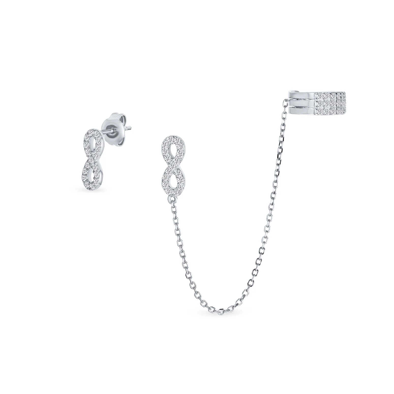 Forever Love Ear Cuff Cartilage Wrap Infinity Earring & CZ Stud Gold Plated .925 Sterling Silver