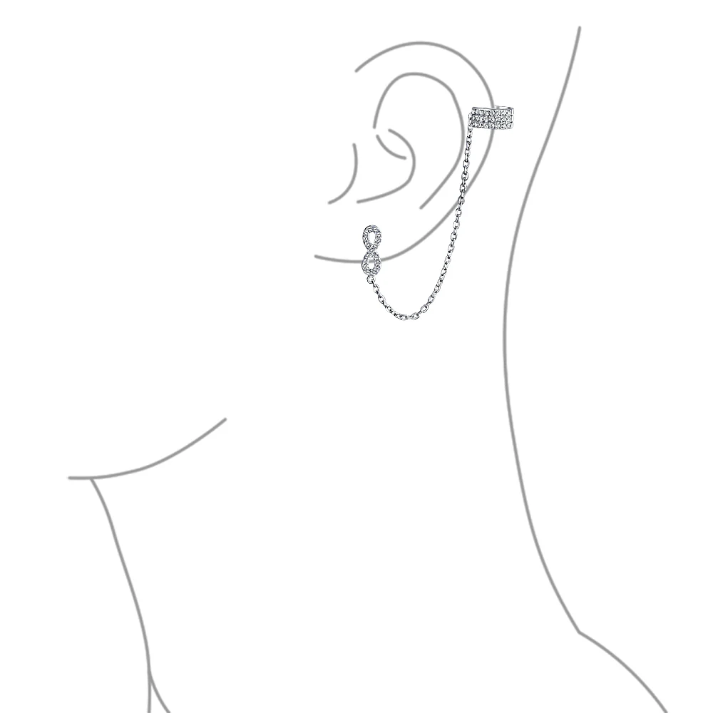 Forever Love Ear Cuff Cartilage Wrap Infinity Earring & CZ Stud Gold Plated .925 Sterling Silver - Image 3
