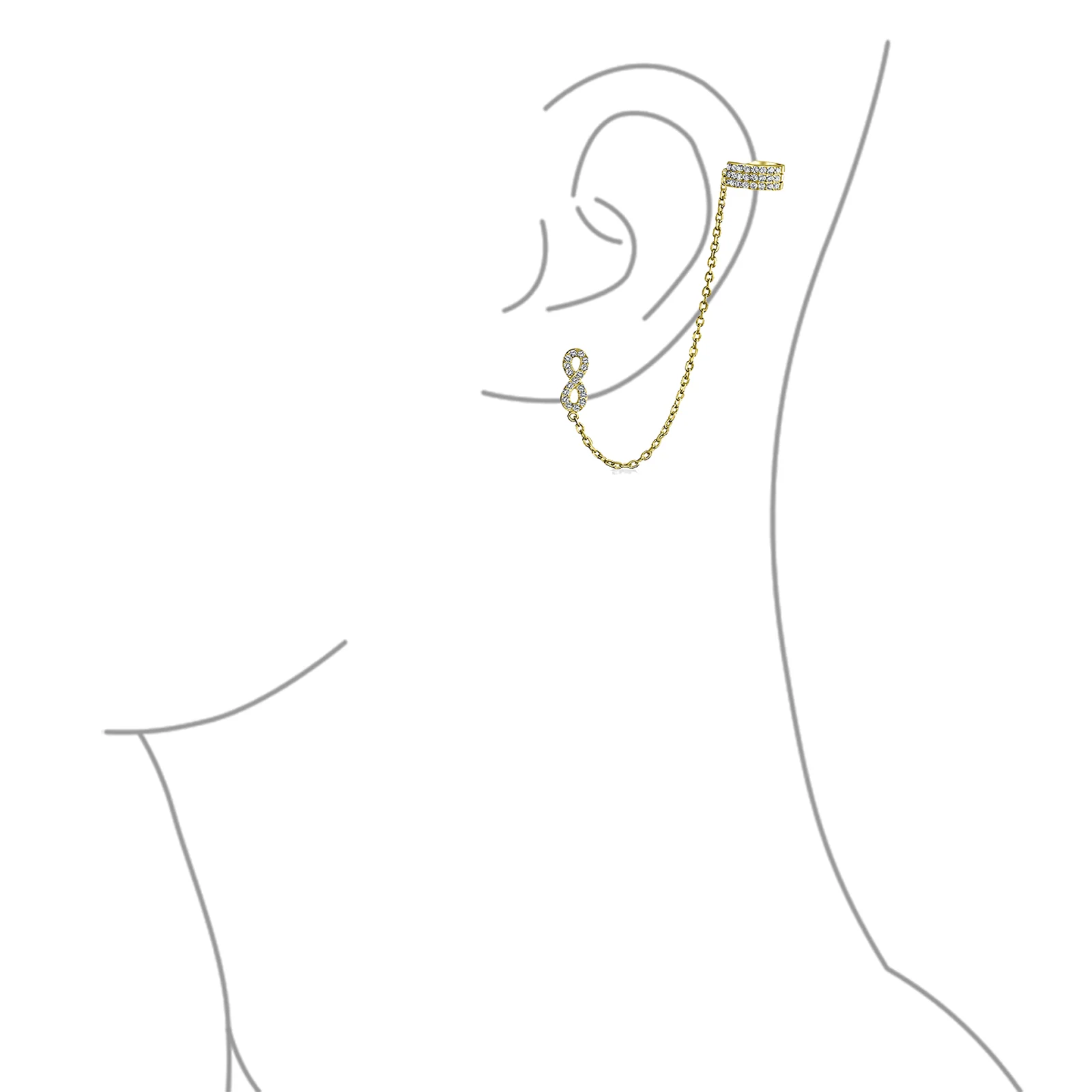 Forever Love Ear Cuff Cartilage Wrap Infinity Earring & CZ Stud Gold Plated .925 Sterling Silver - Image 4