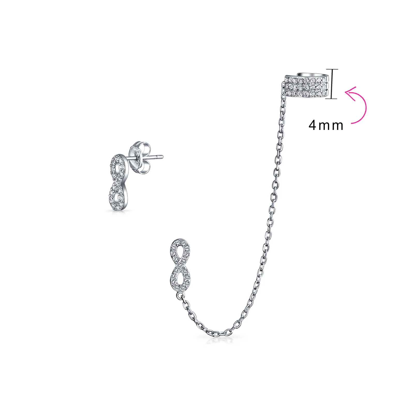 Forever Love Ear Cuff Cartilage Wrap Infinity Earring & CZ Stud Gold Plated .925 Sterling Silver - Image 5