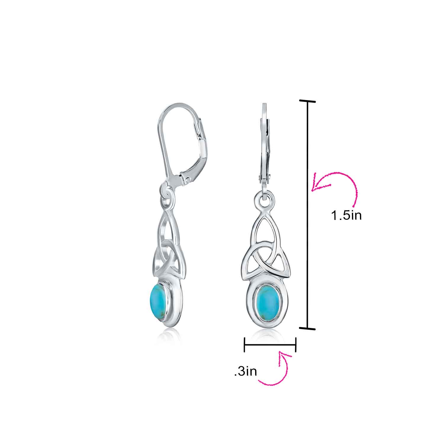 Celtic Knot Oval Natural Stones Dangle Earrings .925 Sterling Silver - Image 13