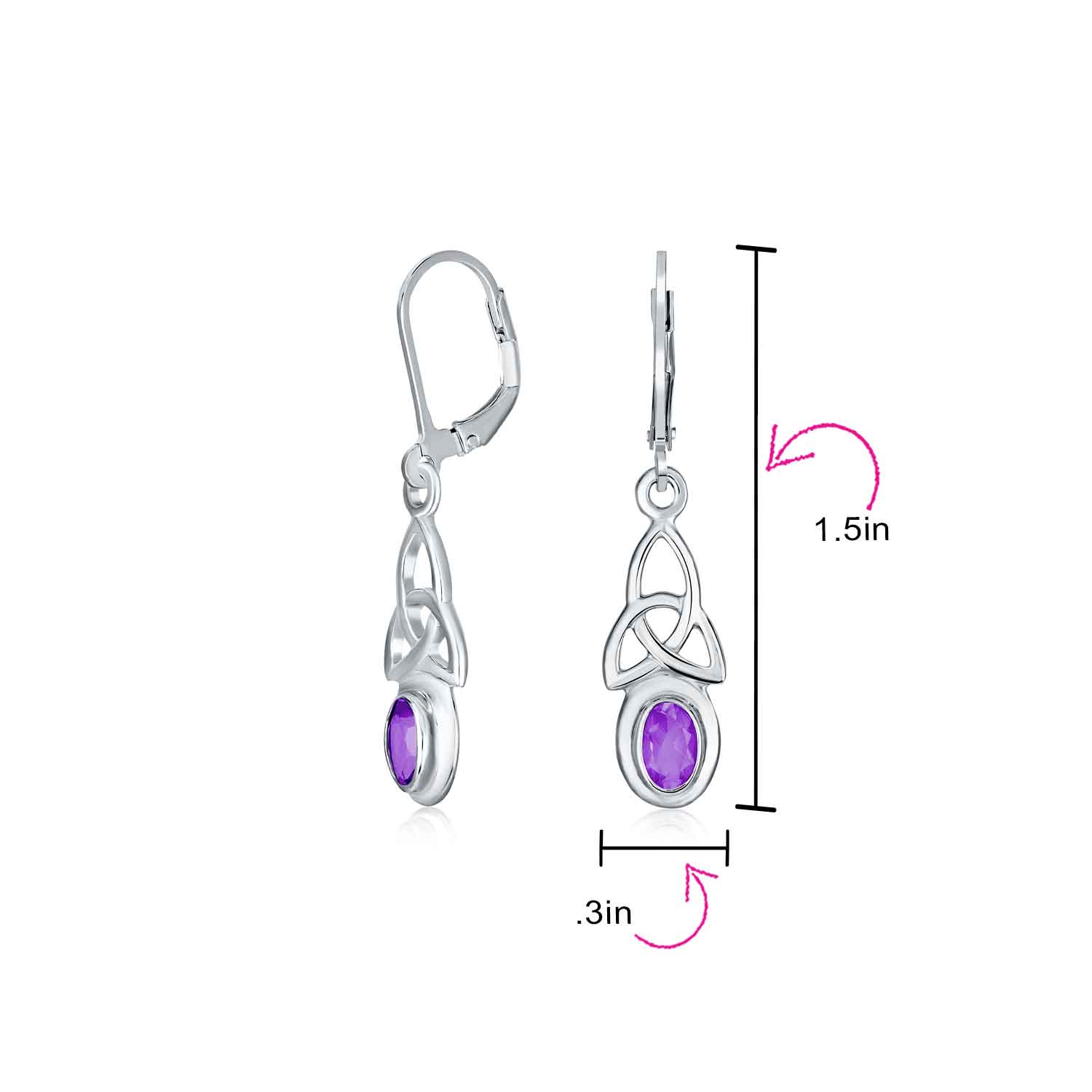 Celtic Knot Oval Natural Stones Dangle Earrings .925 Sterling Silver - Image 14