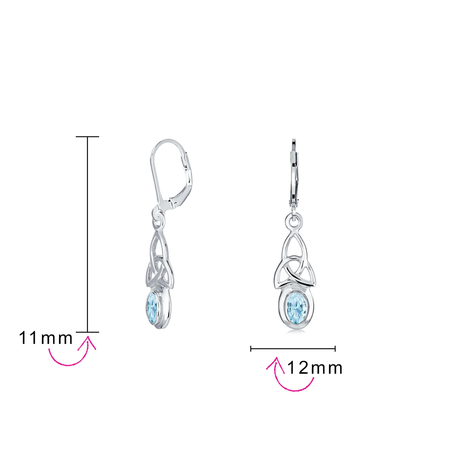 Celtic Knot Oval Natural Stones Dangle Earrings .925 Sterling Silver - Image 16