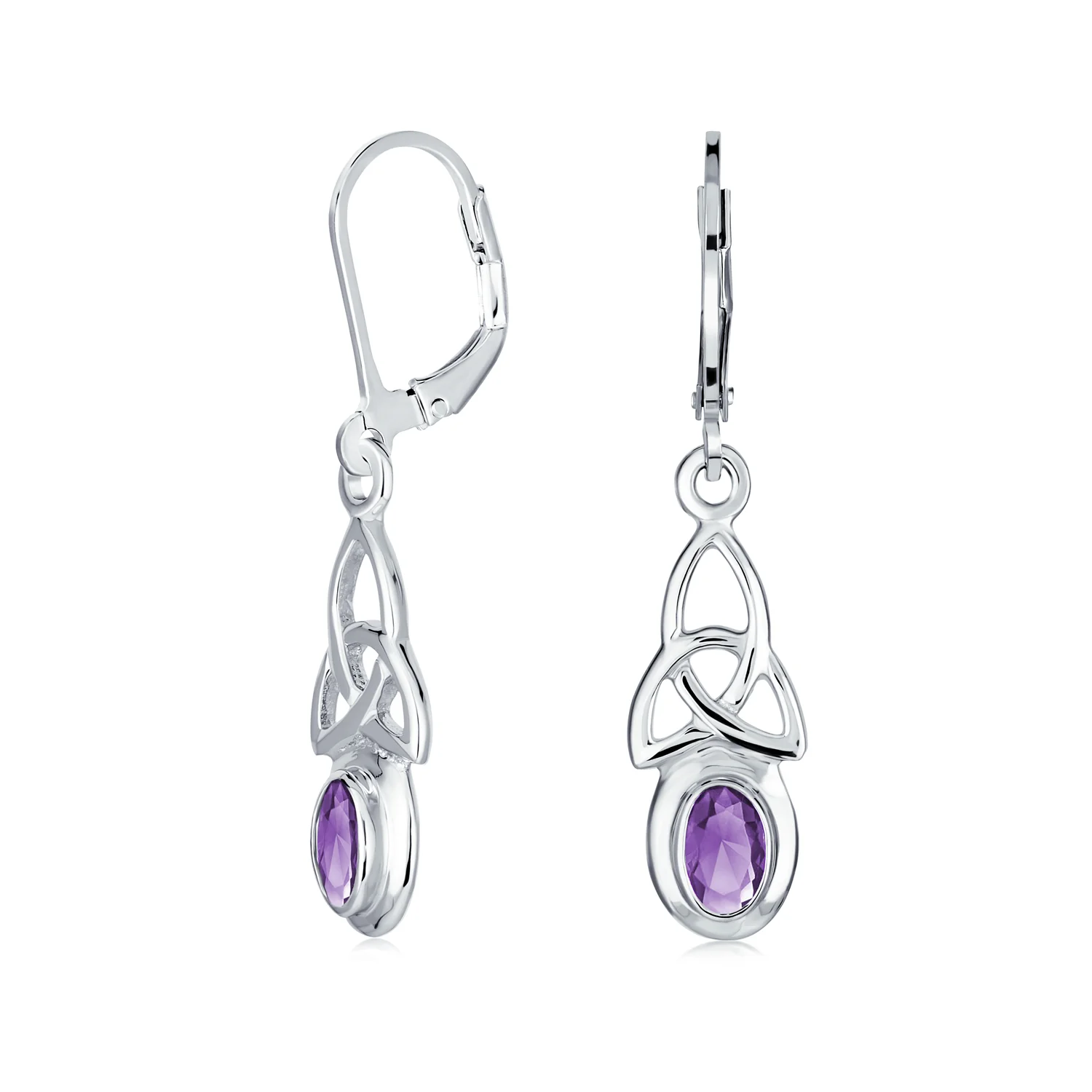 Celtic Knot Oval Natural Stones Dangle Earrings .925 Sterling Silver - Image 2