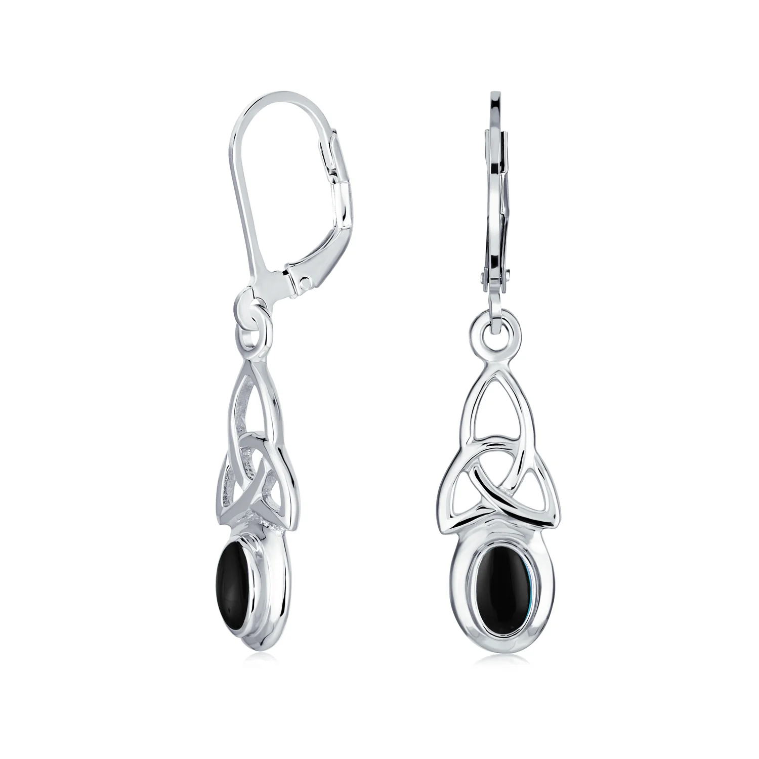 Celtic Knot Oval Natural Stones Dangle Earrings .925 Sterling Silver - Image 3