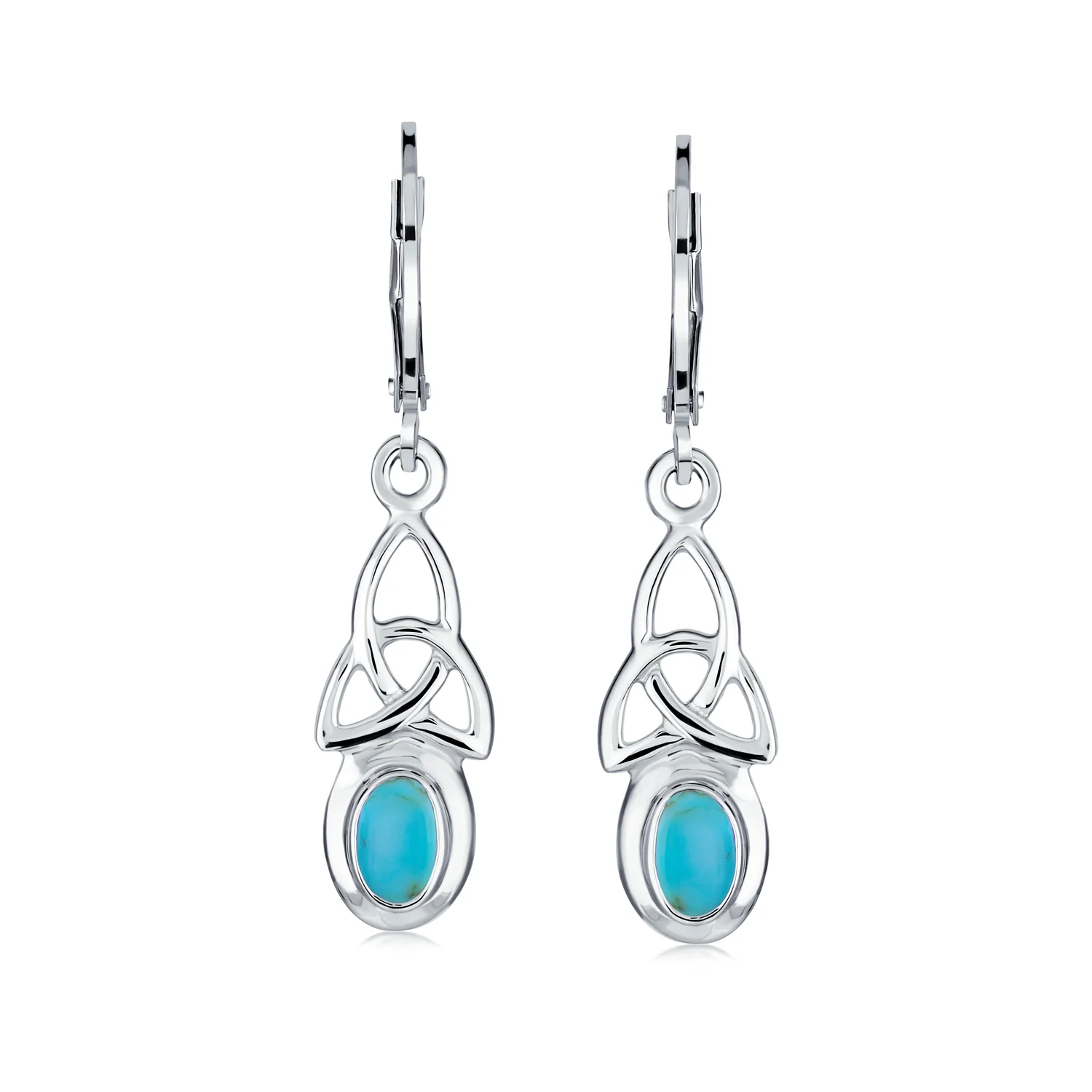 Celtic Knot Oval Natural Stones Dangle Earrings .925 Sterling Silver - Image 5