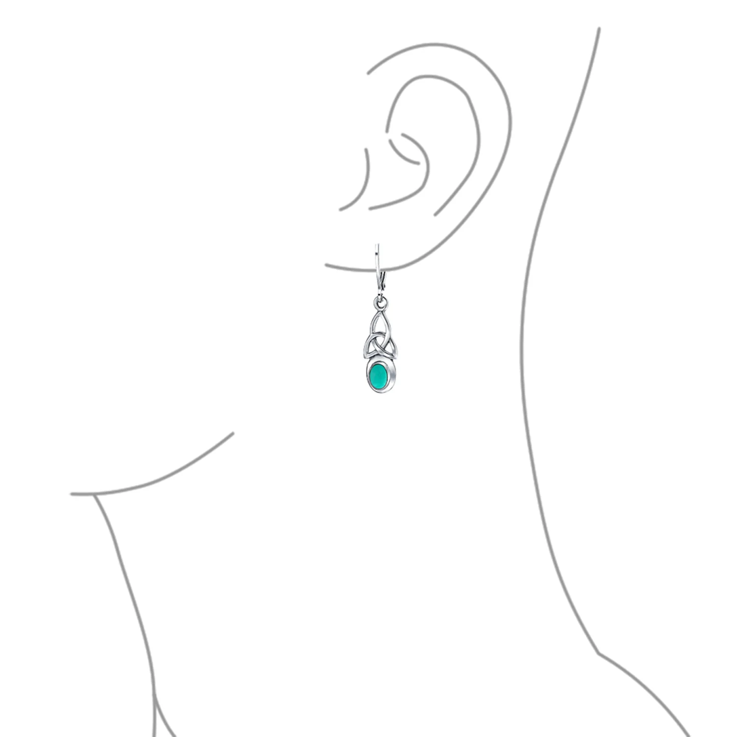 Celtic Knot Oval Natural Stones Dangle Earrings .925 Sterling Silver - Image 9