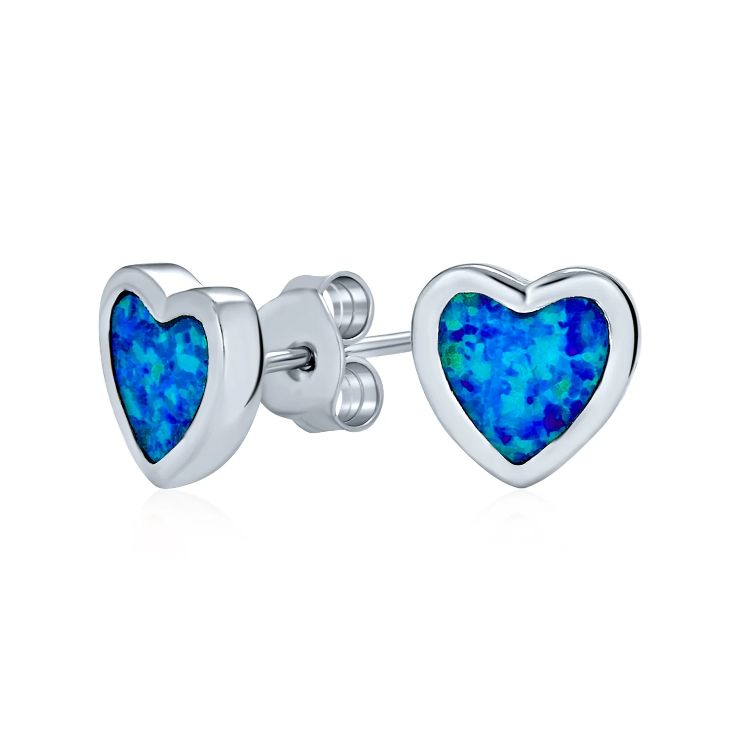 Lovers Bezel Set Green Jade Heart Stud Earrings Sterling Silver Gift - Image 4